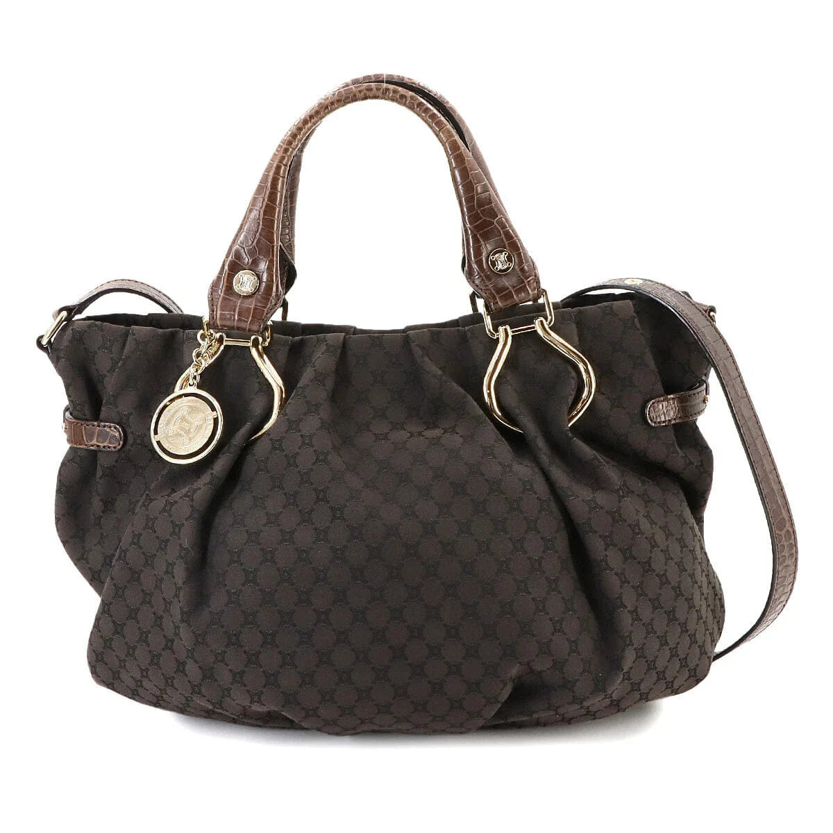 Luxury Promise Japan CELINE Macadam Pillow Small Hand Shoulder Bag Canvas Leather Brown 90275257