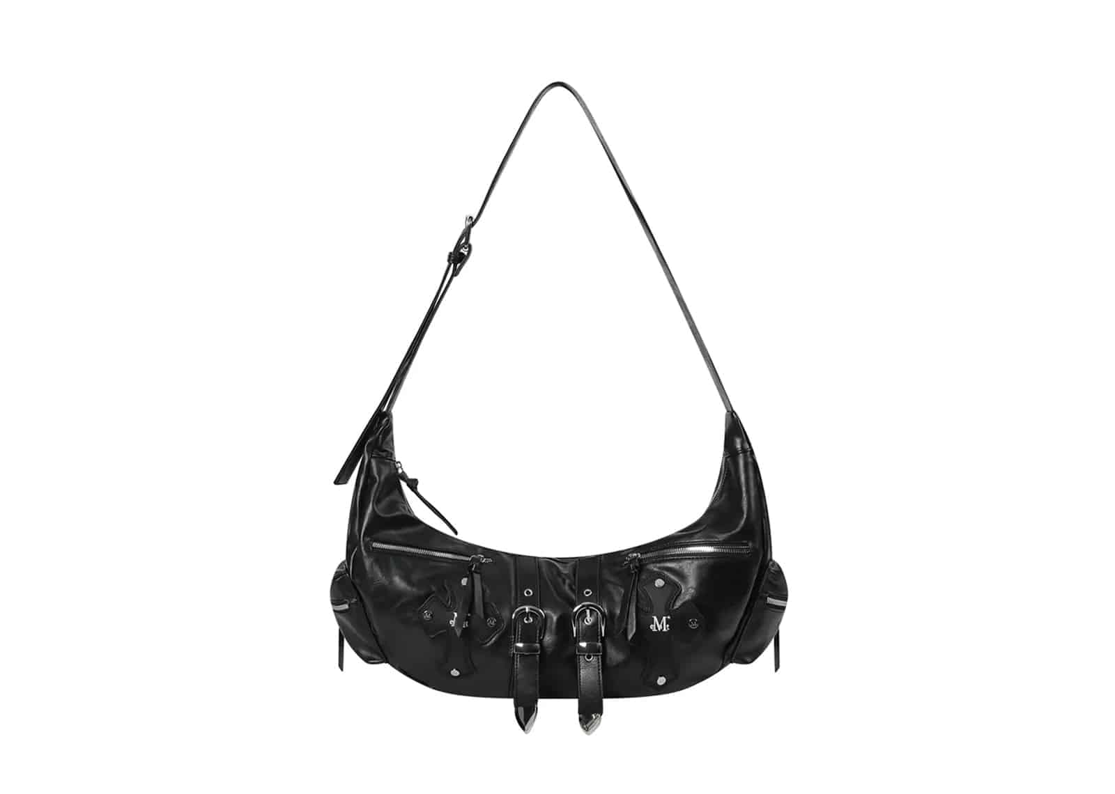 Mucent Strum Cross Leather Belted Shoulder Bag Black