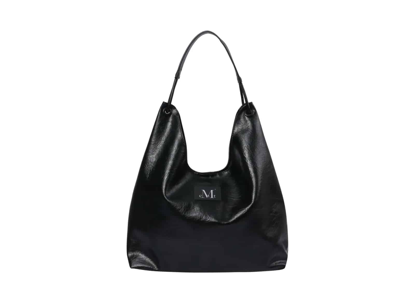 Mucent Cats Double Line Eyelet Leather Shoulder Bag Black