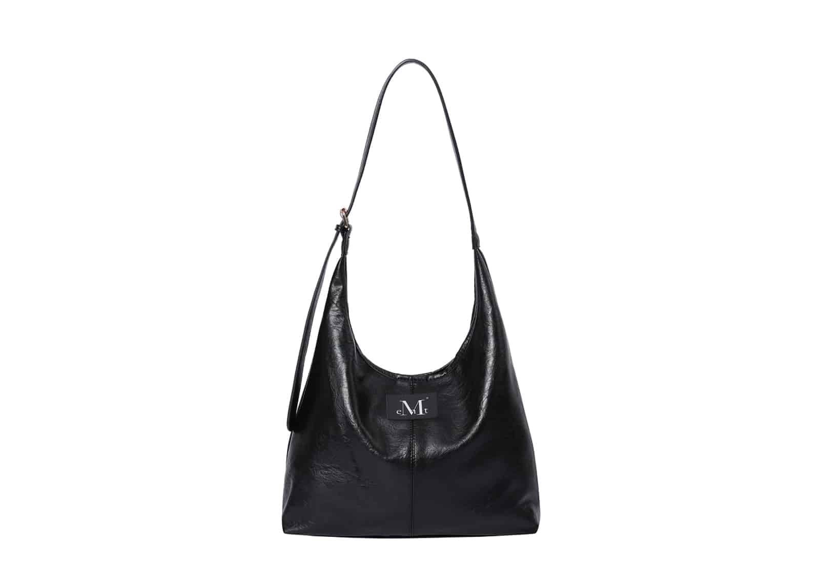 Mucent Crescent Leather Shoulder Bag Black