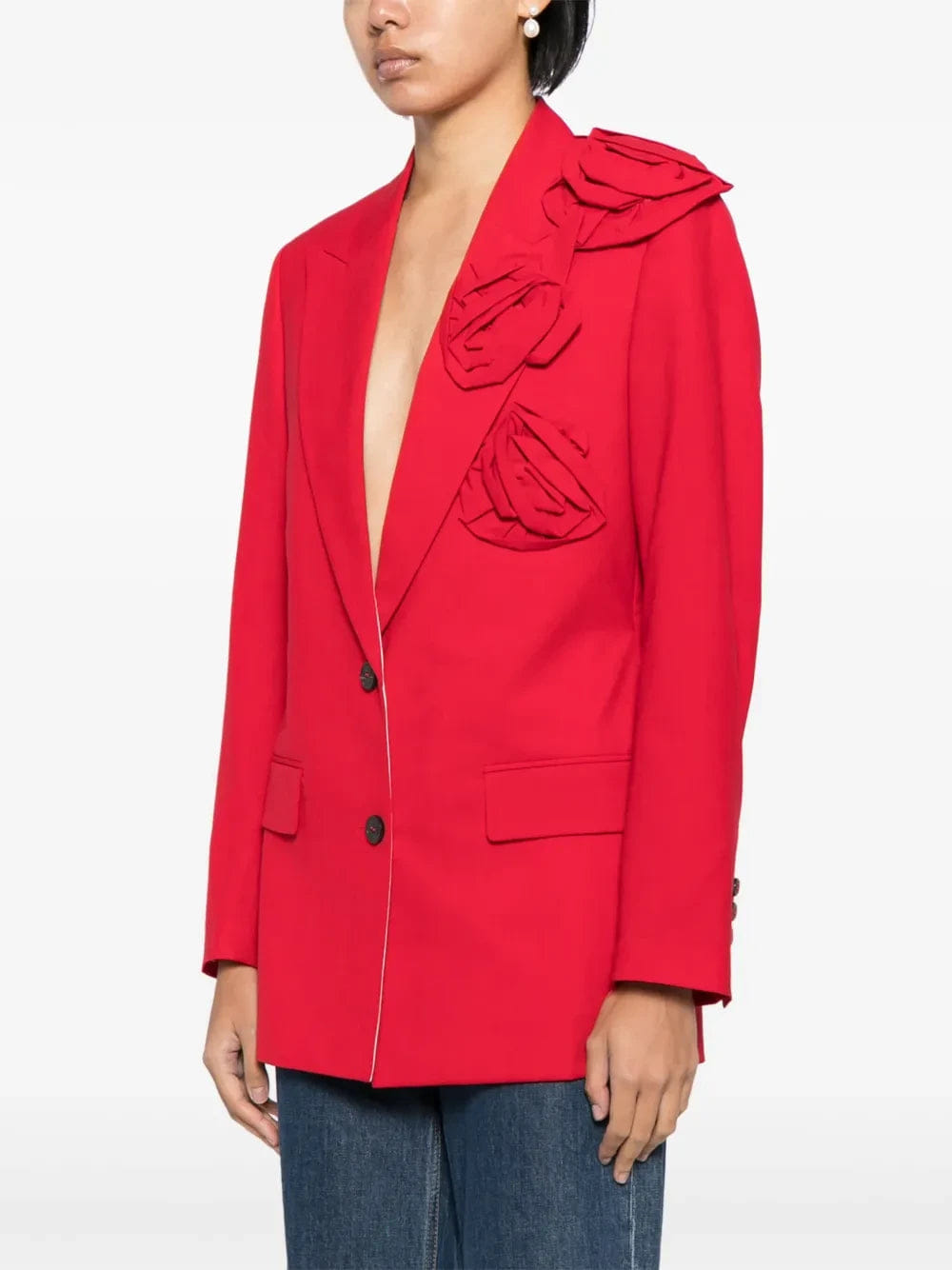 Valentino Garavani Floral Appliqué V - Neck Blazer