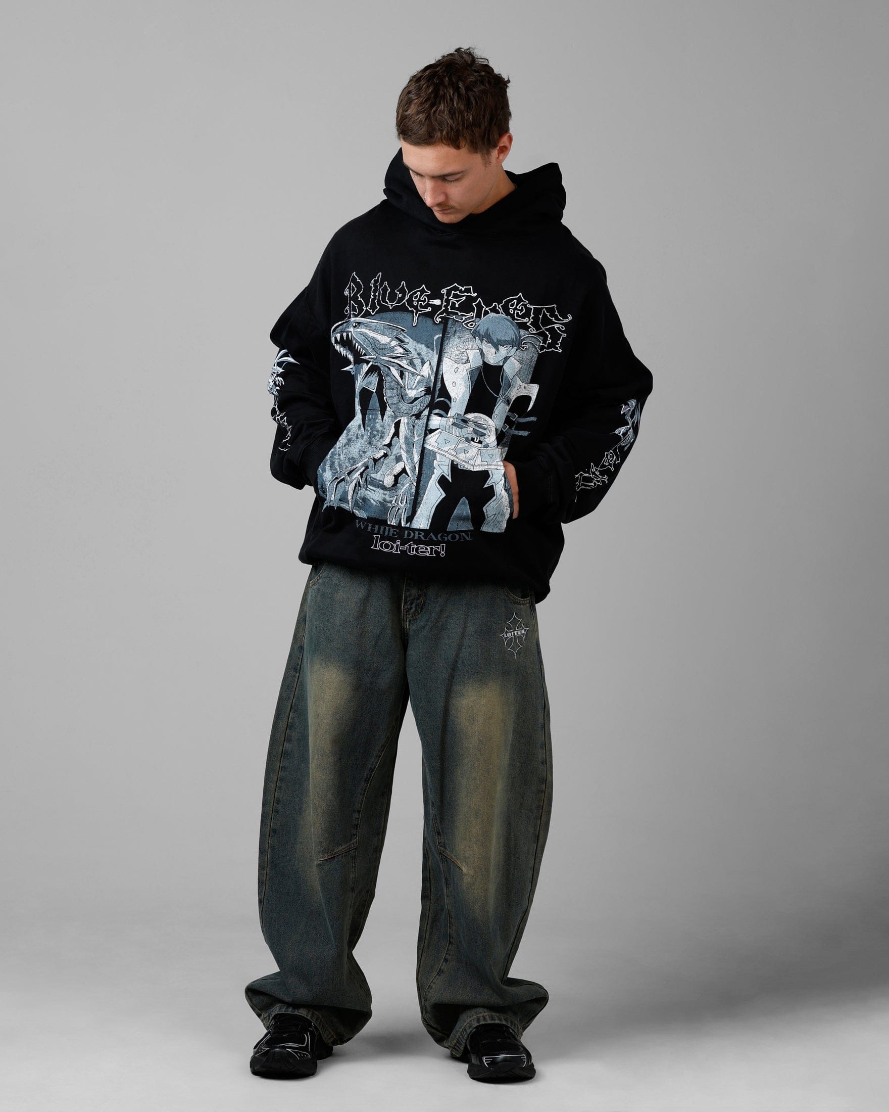 Loiter x Yu - Gi - Oh! Kaiba Blue Eyes Hoodie Black