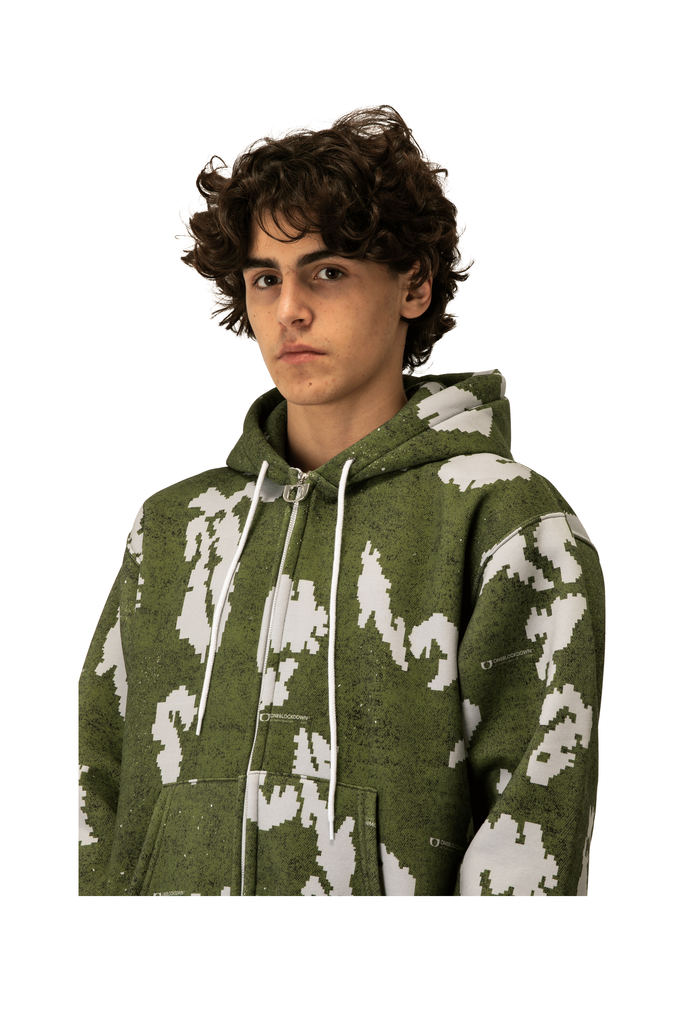 One Block Down Moss Digi Camo Zipped Hoodie