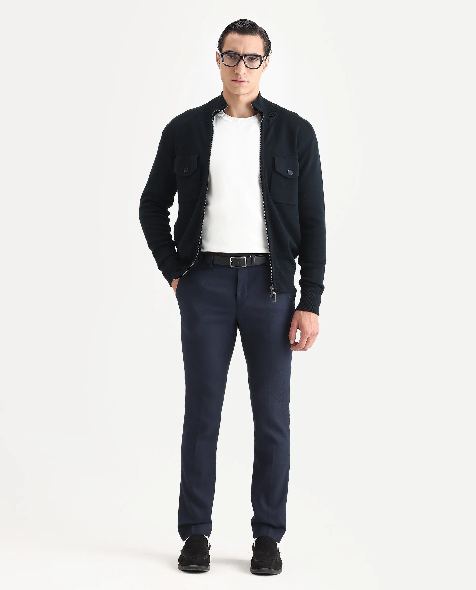 RARE Rabbit Men's Freddo Black Cotton Plain Regular Fit Full Sleeve Stand Collar Jacket