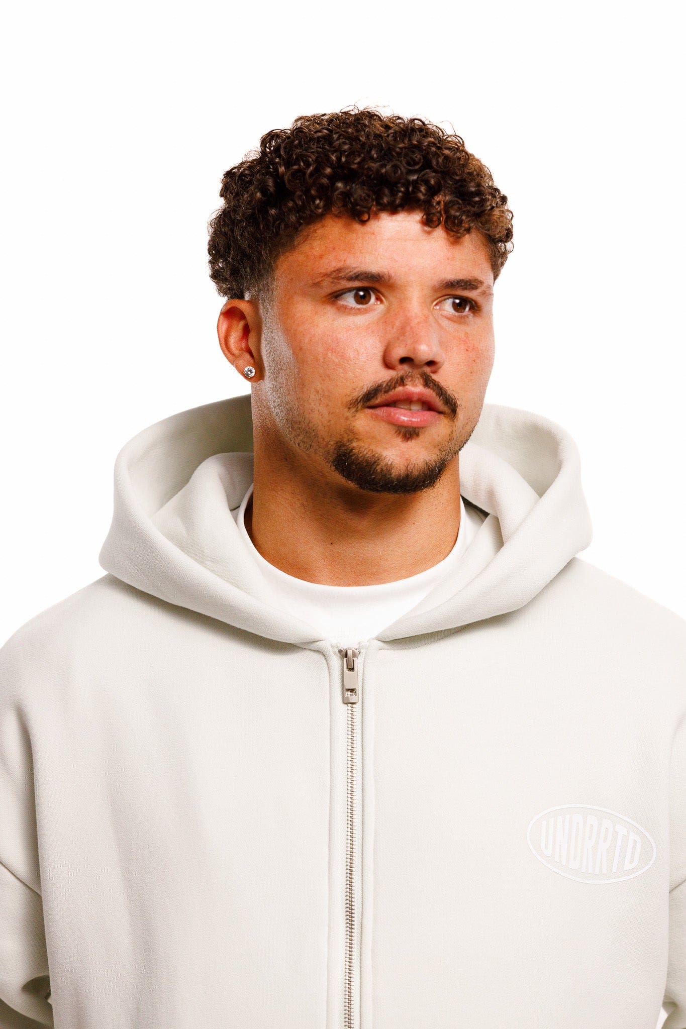 Underrated Store UNDERRATED Stamp Zip Hoodie - Light Bone