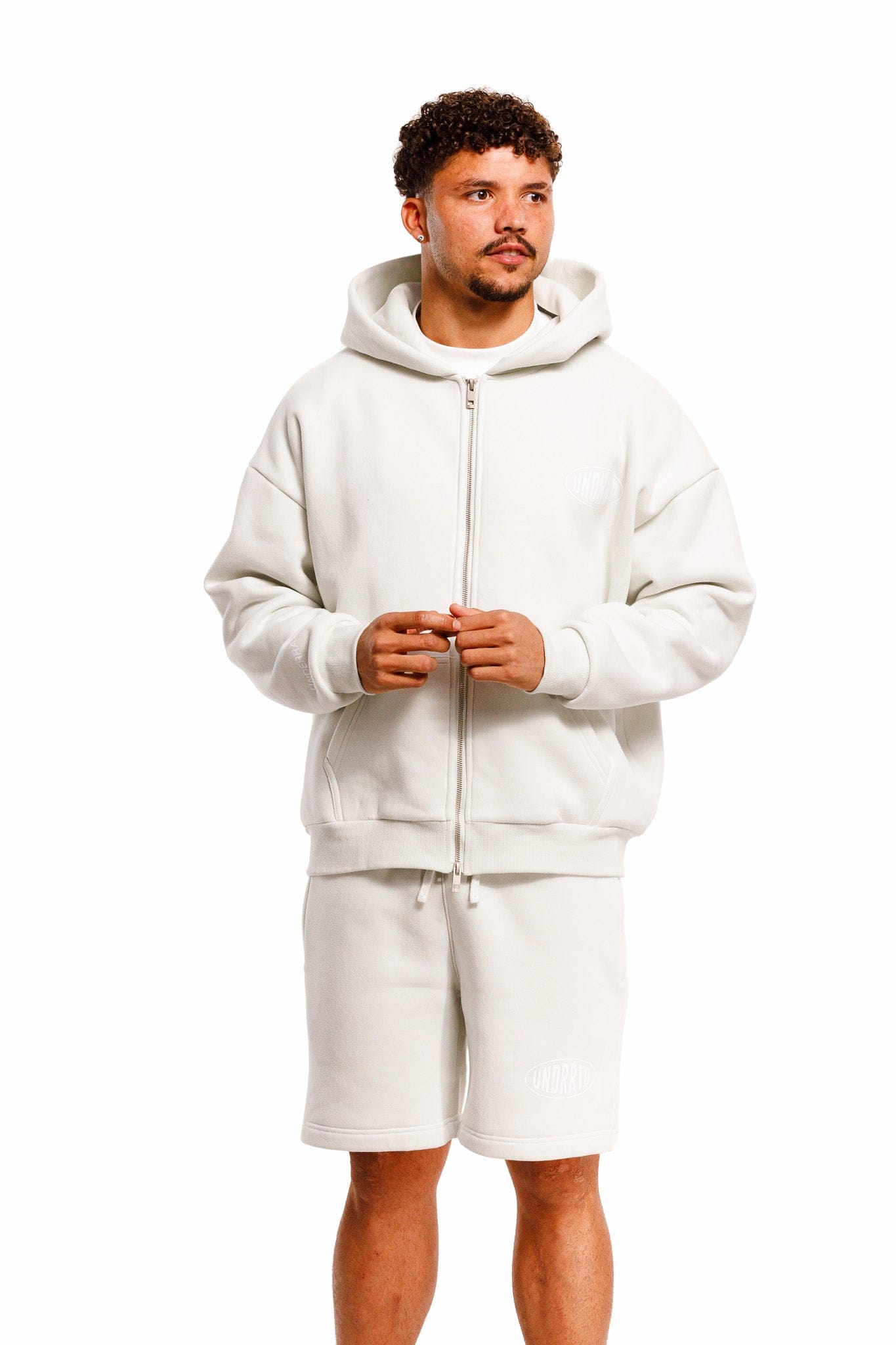 Underrated Store UNDERRATED Stamp Zip Hoodie - Light Bone