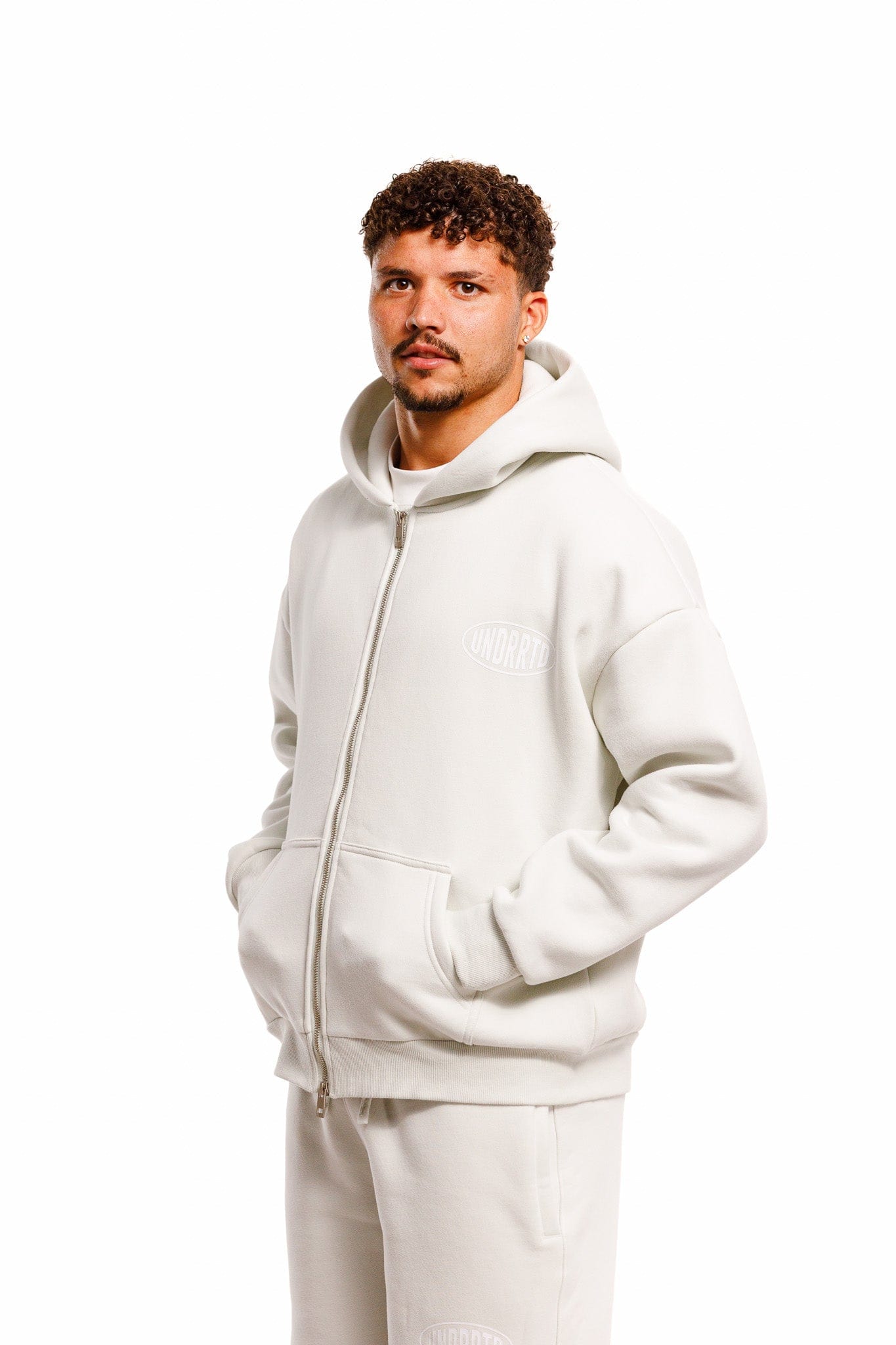 Underrated Store UNDERRATED Stamp Zip Hoodie - Light Bone