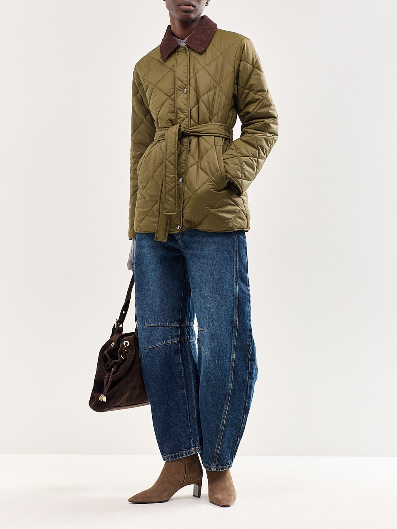 ONLY Tahia Cord Mix Quilted Jacket Green