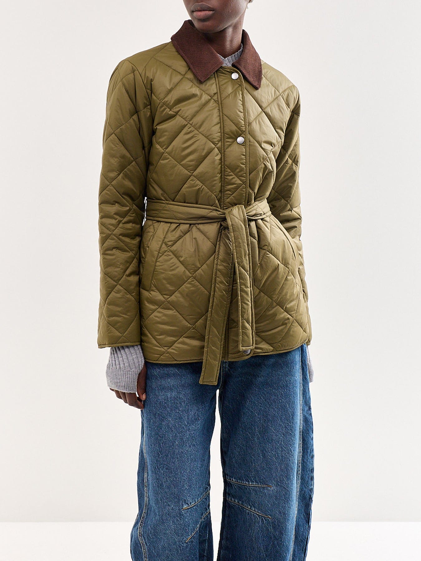 ONLY Tahia Cord Mix Quilted Jacket Green