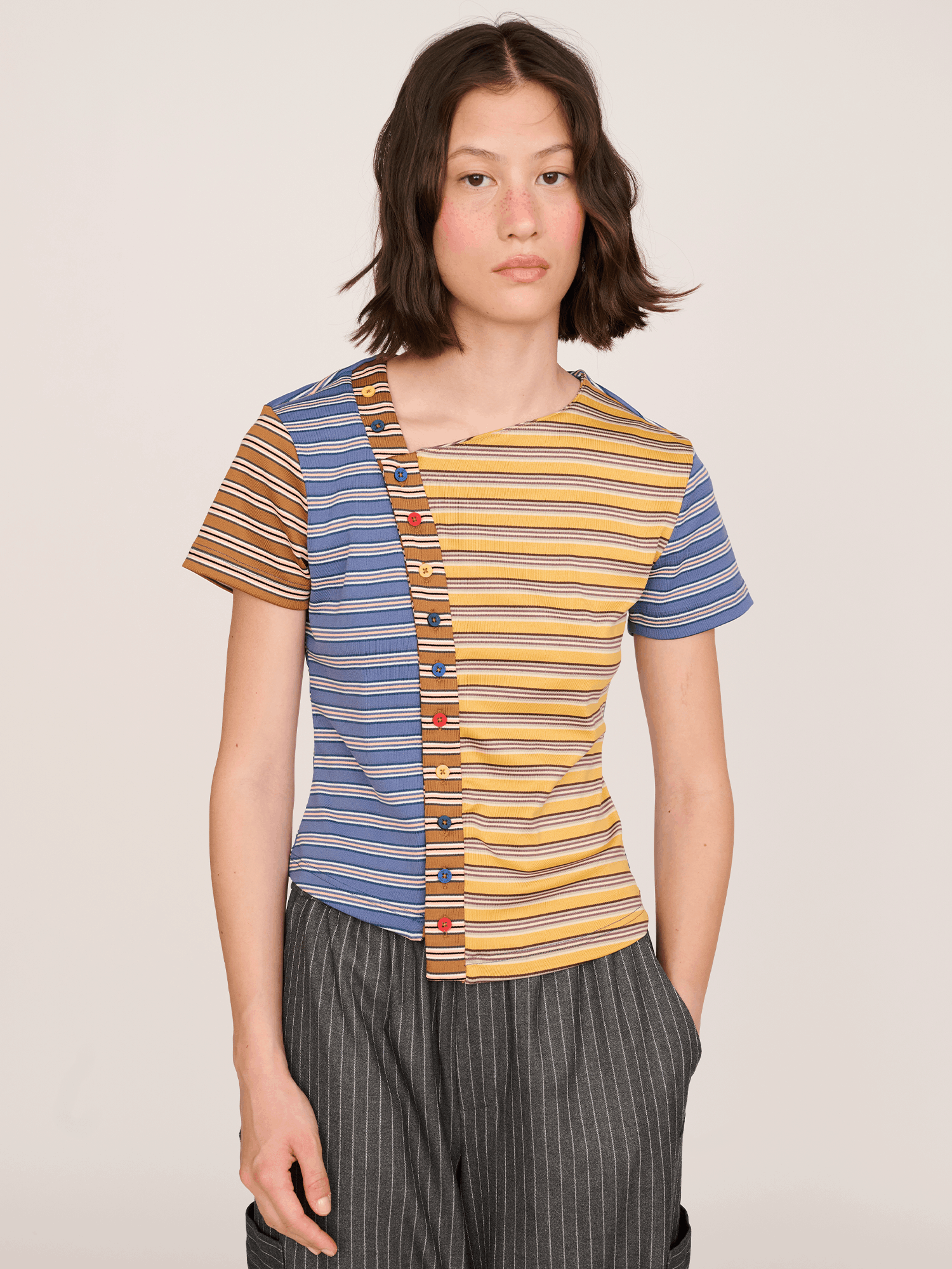 Lazy Oaf Asymmetric Button Stripe Top