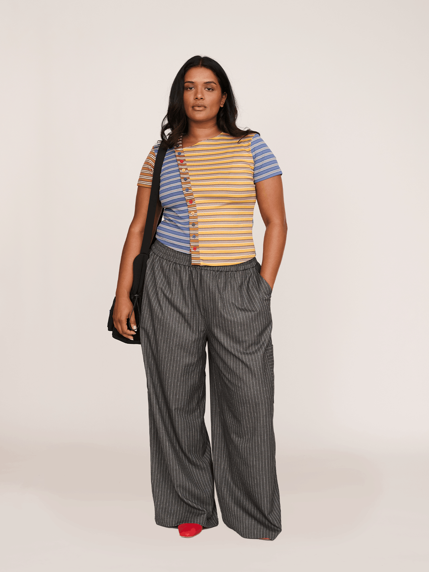 Lazy Oaf Asymmetric Button Stripe Top