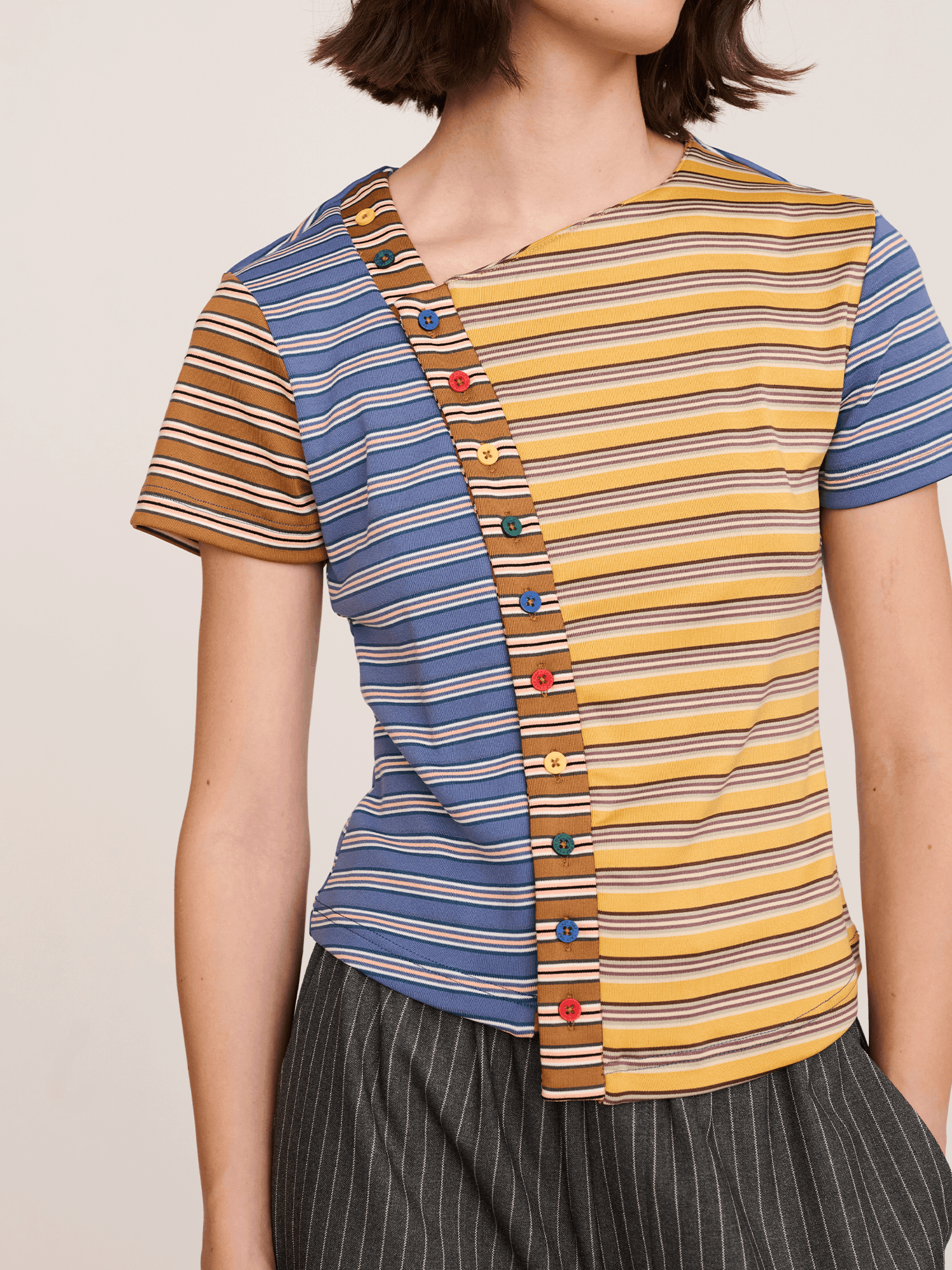 Lazy Oaf Asymmetric Button Stripe Top