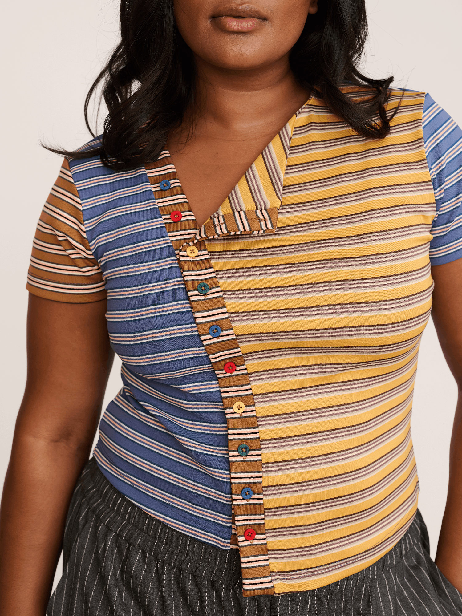 Lazy Oaf Asymmetric Button Stripe Top