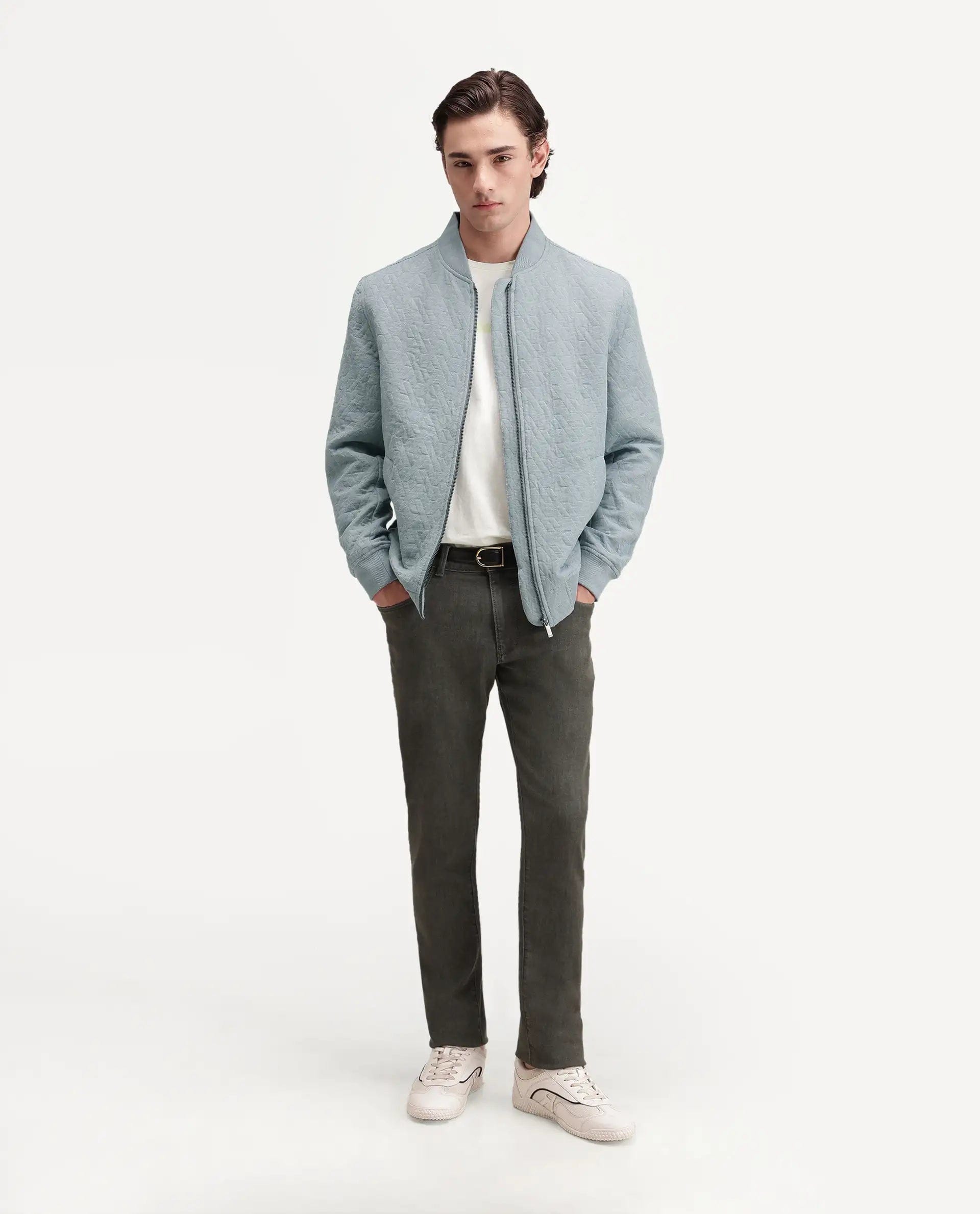 RARE Rabbit Men's Orin Dusky Blue Polyester Blend Ribbed Collar Regular Jacquard Jacket