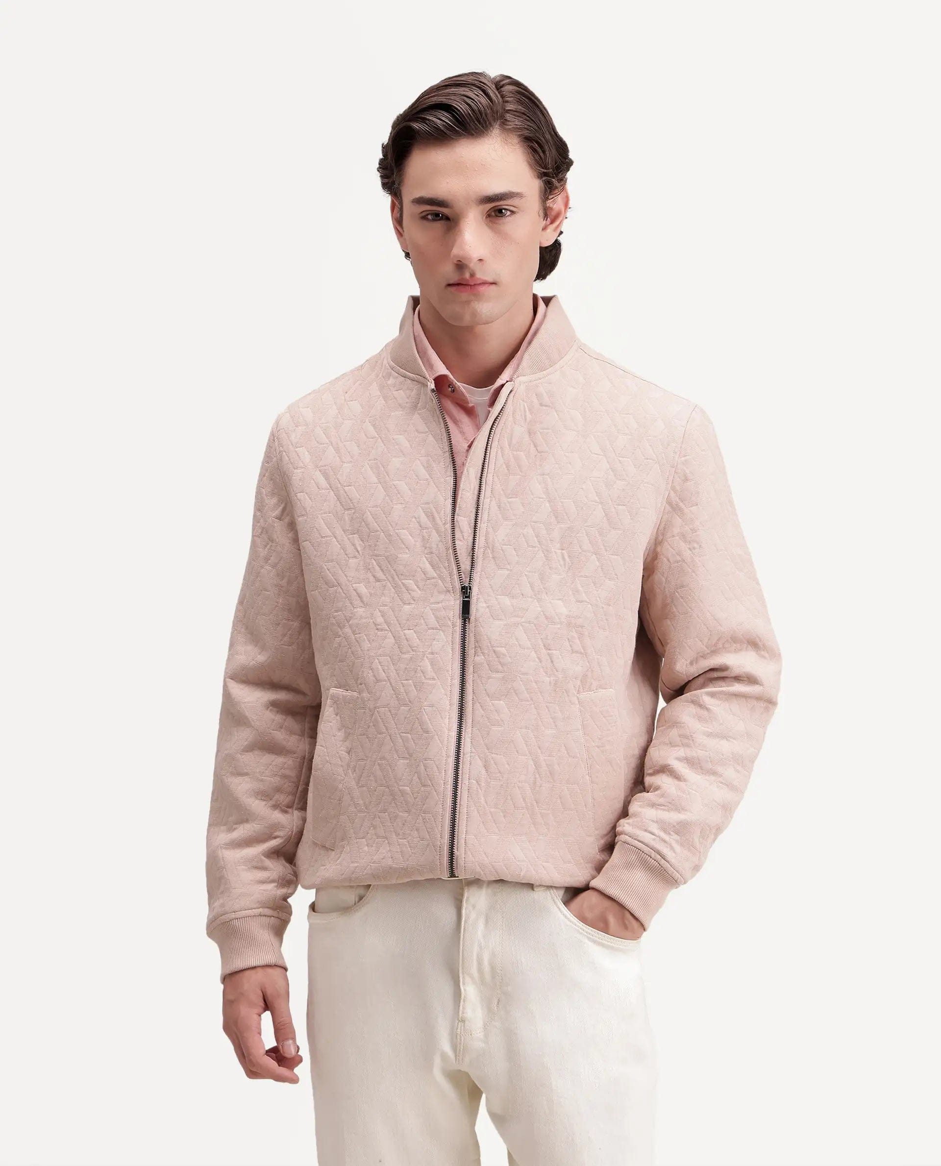 RARE Rabbit Men's Orin Dusky Pink Polyester Blend Ribbed Collar Regular Jacquard Jacket