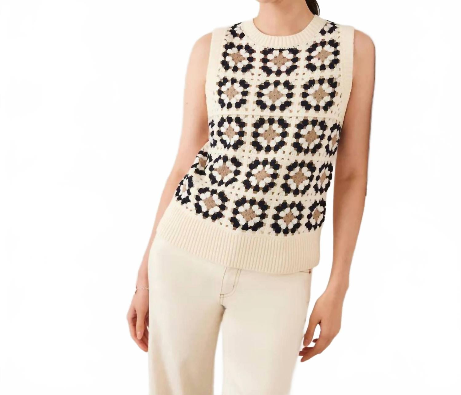 CROCHET Pax Patchwork Crochet Sweater Tank In Black