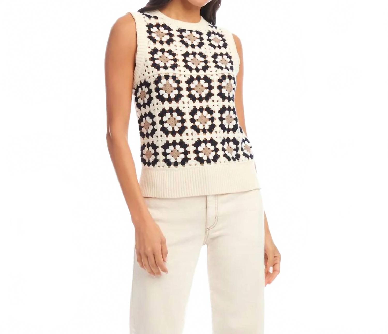 CROCHET Pax Patchwork Crochet Sweater Tank In Black