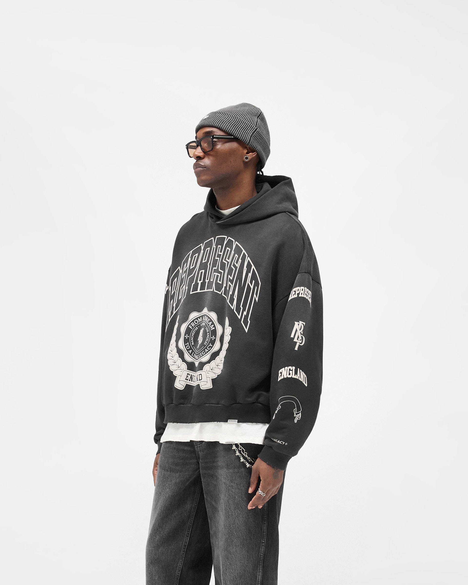 FW25 Represent Legacy Crest Hoodie - Stained Black