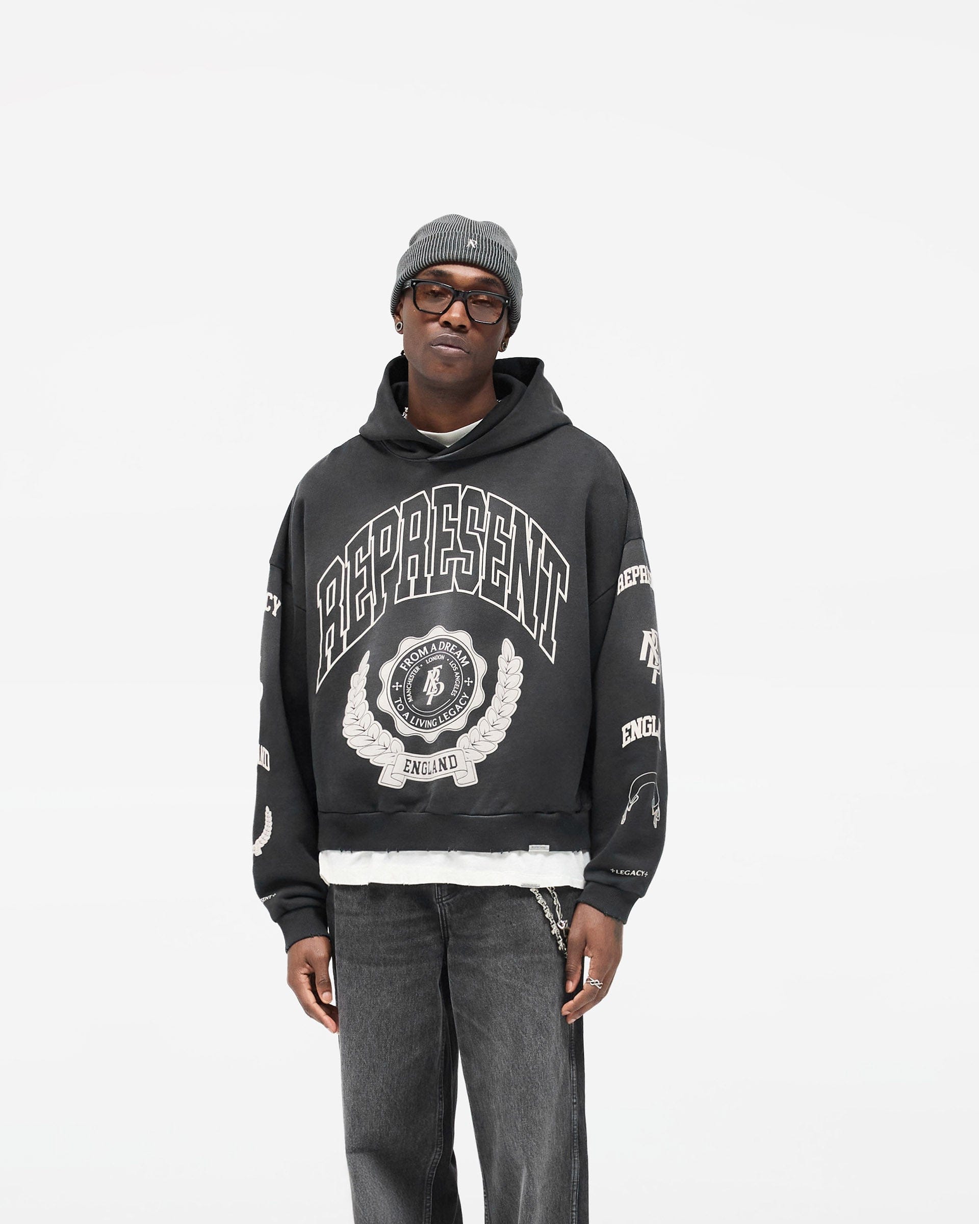 FW25 Represent Legacy Crest Hoodie - Stained Black