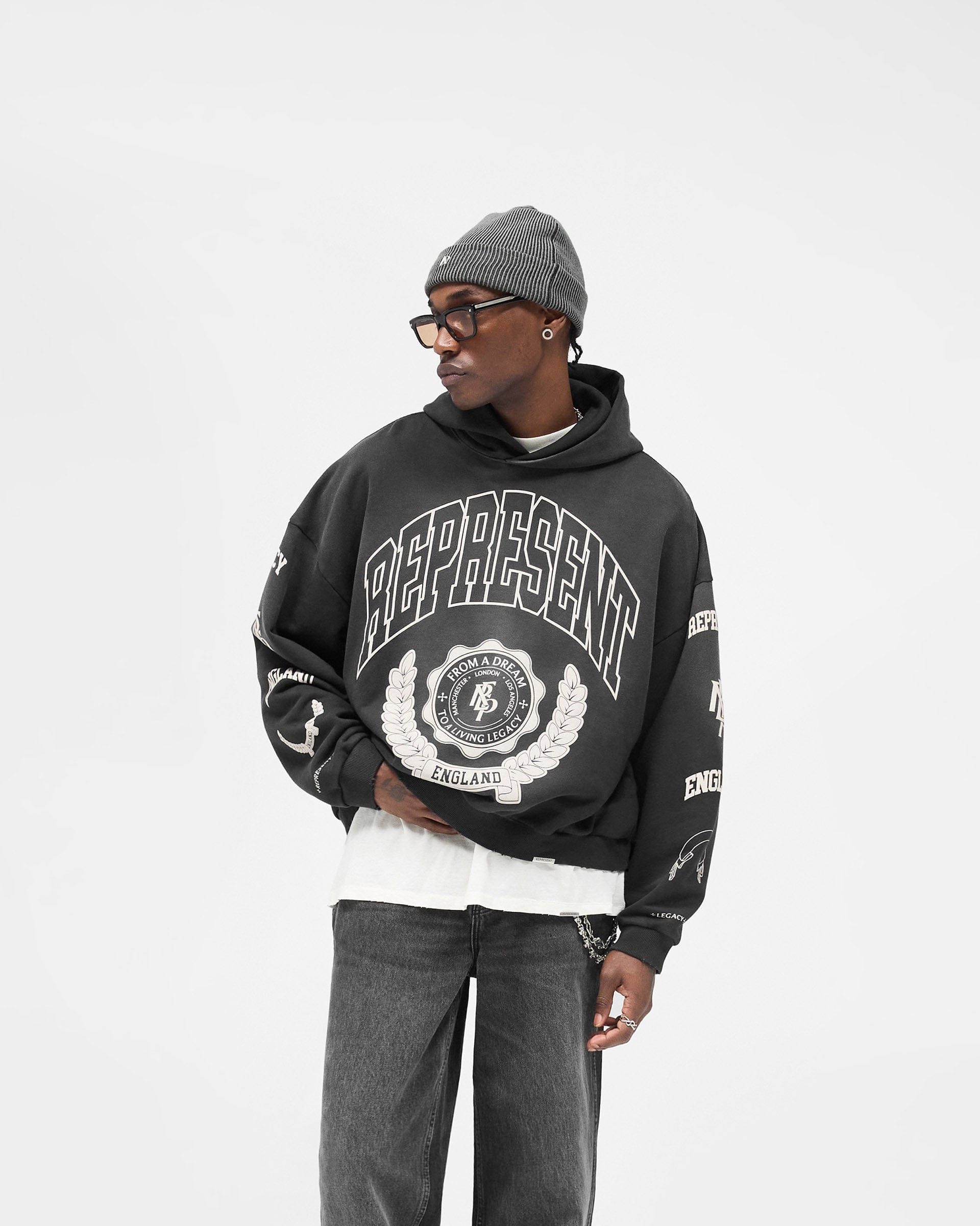 FW25 Represent Legacy Crest Hoodie - Stained Black