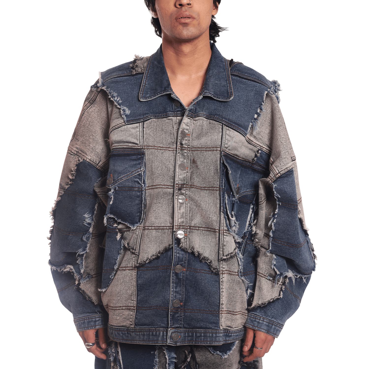 DUAL Oversized unisex jacket with dual toned 100 patched panels