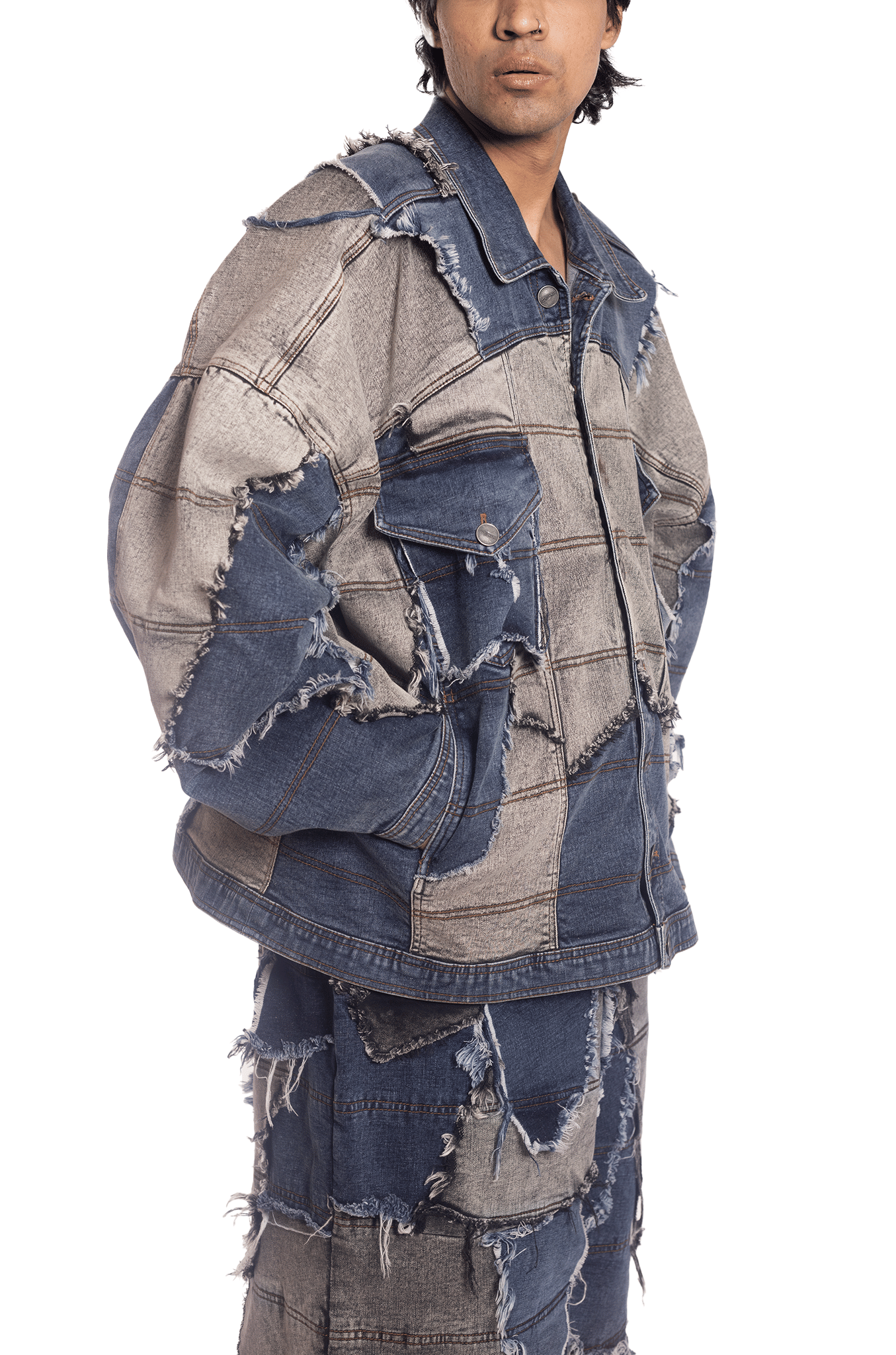 DUAL Oversized unisex jacket with dual toned 100 patched panels