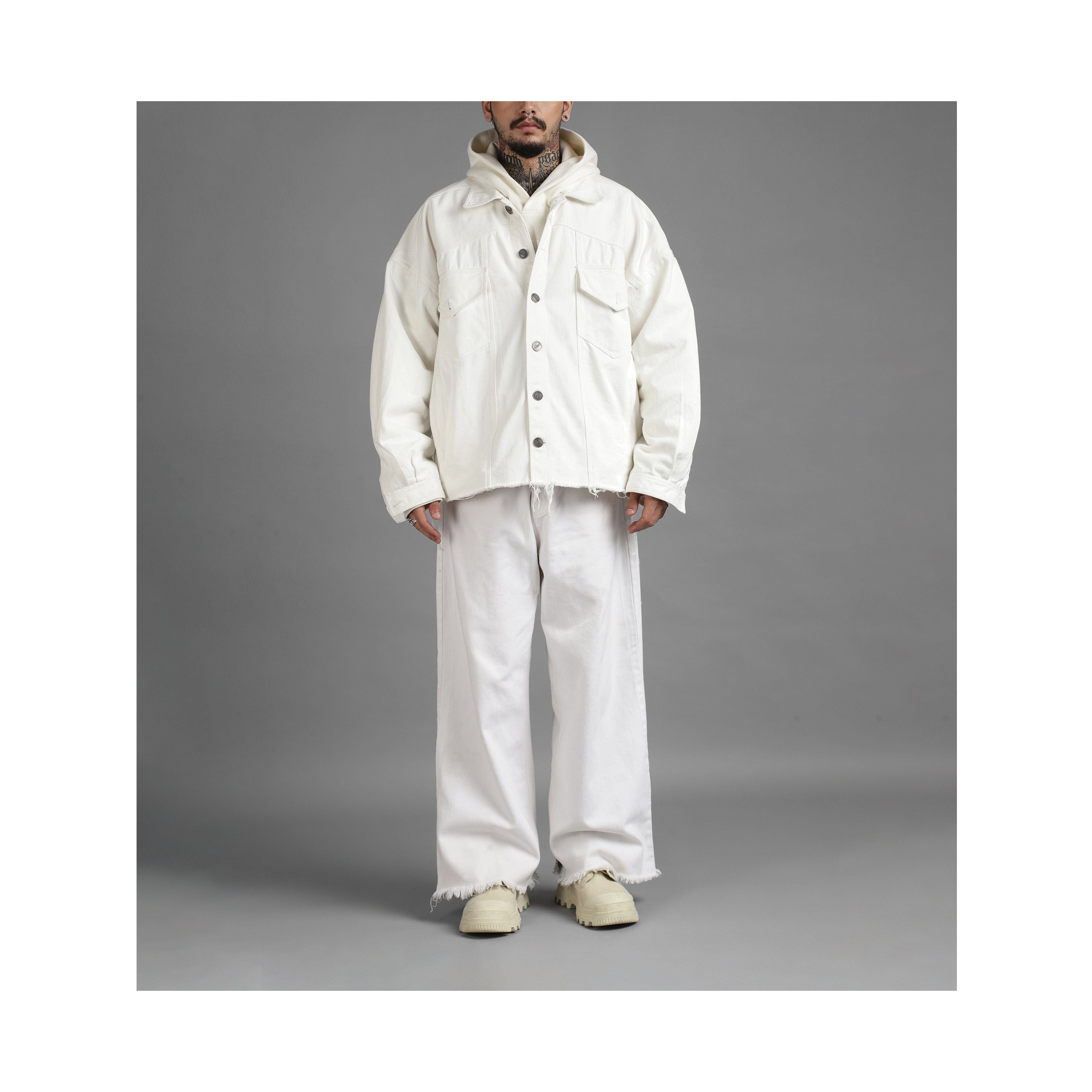 Classic SuperHUEMN Classic Distressed Denim Jacket (White)