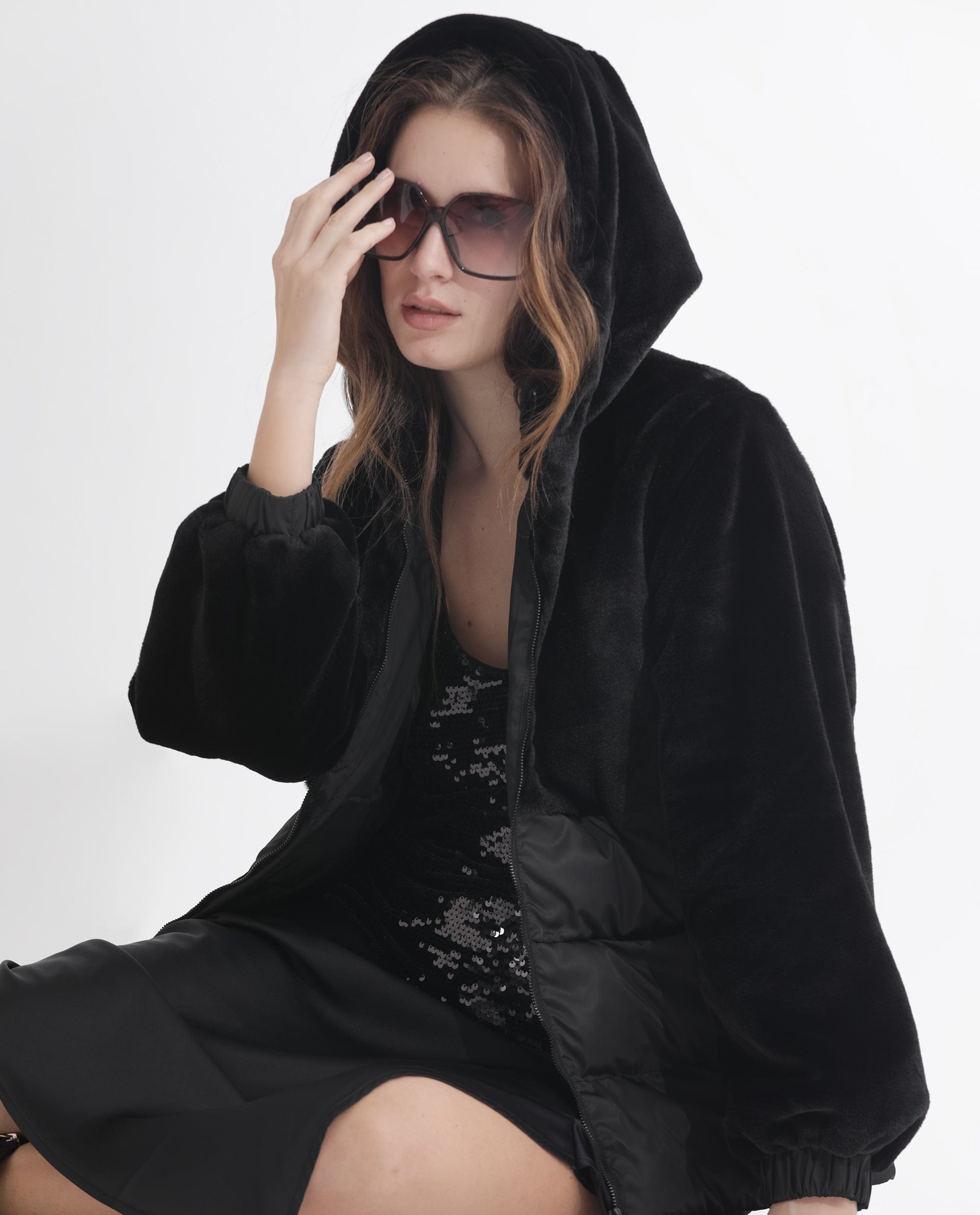 Rareism Women's Stelar Black Polyester Hooded Plain Regular Fit Jacket