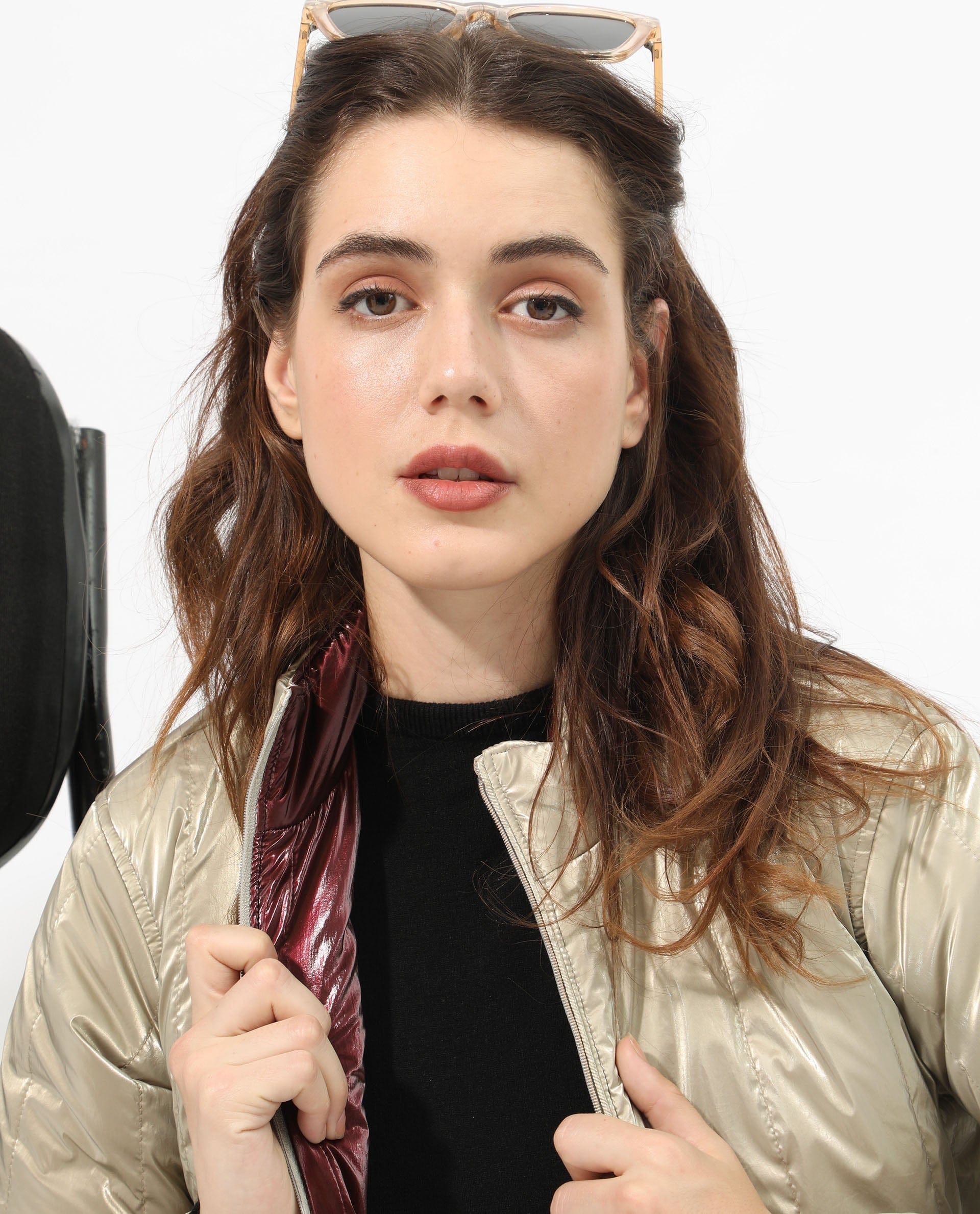 Rareism Women's Stein Gold Polyester Mandarin Collar Plain Regular Fit Jacket
