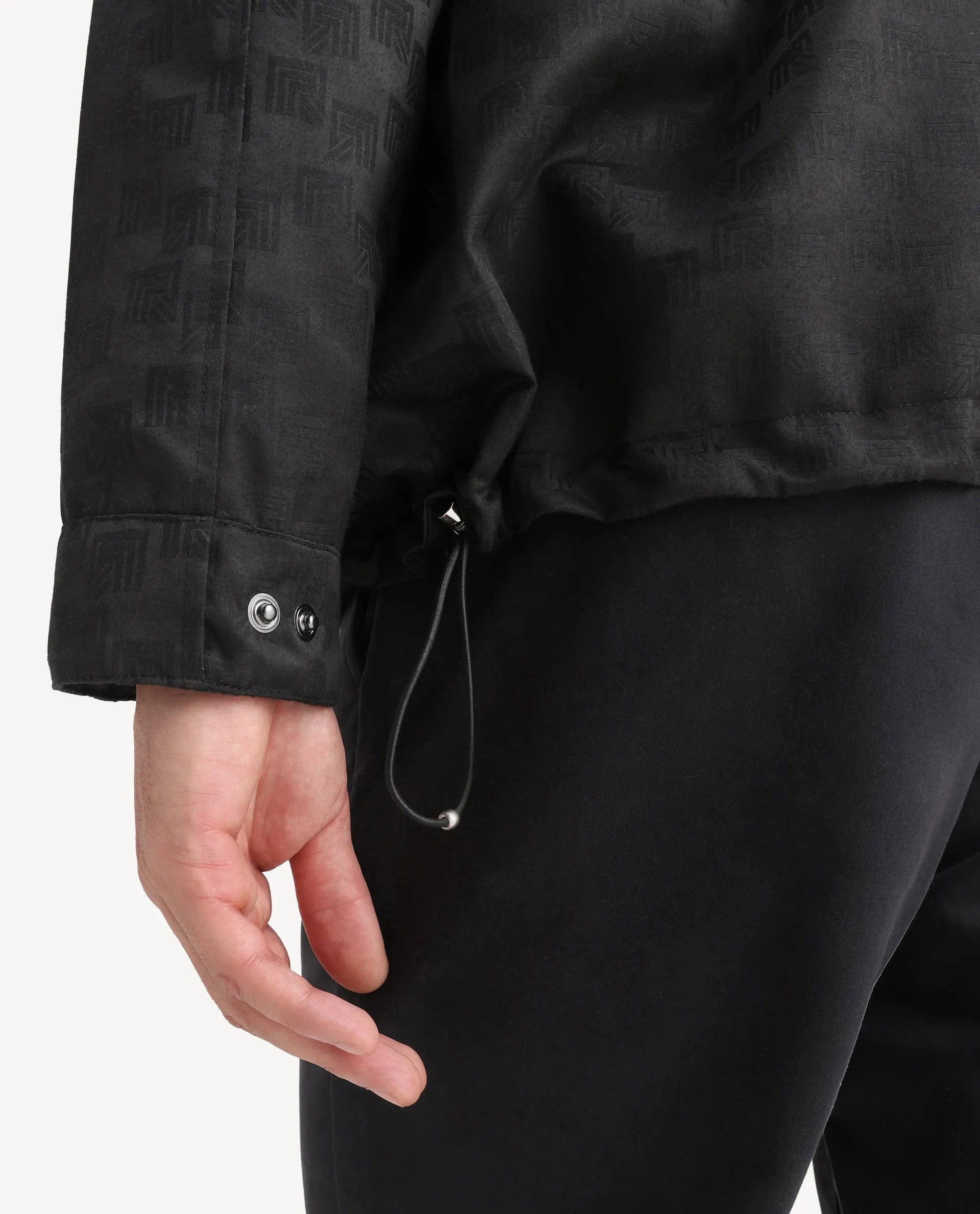 RARE Rabbit Men's Sappon - 25 Black Polyester Monogram Print Boxy Fit Full Sleeve Hooded Jacket