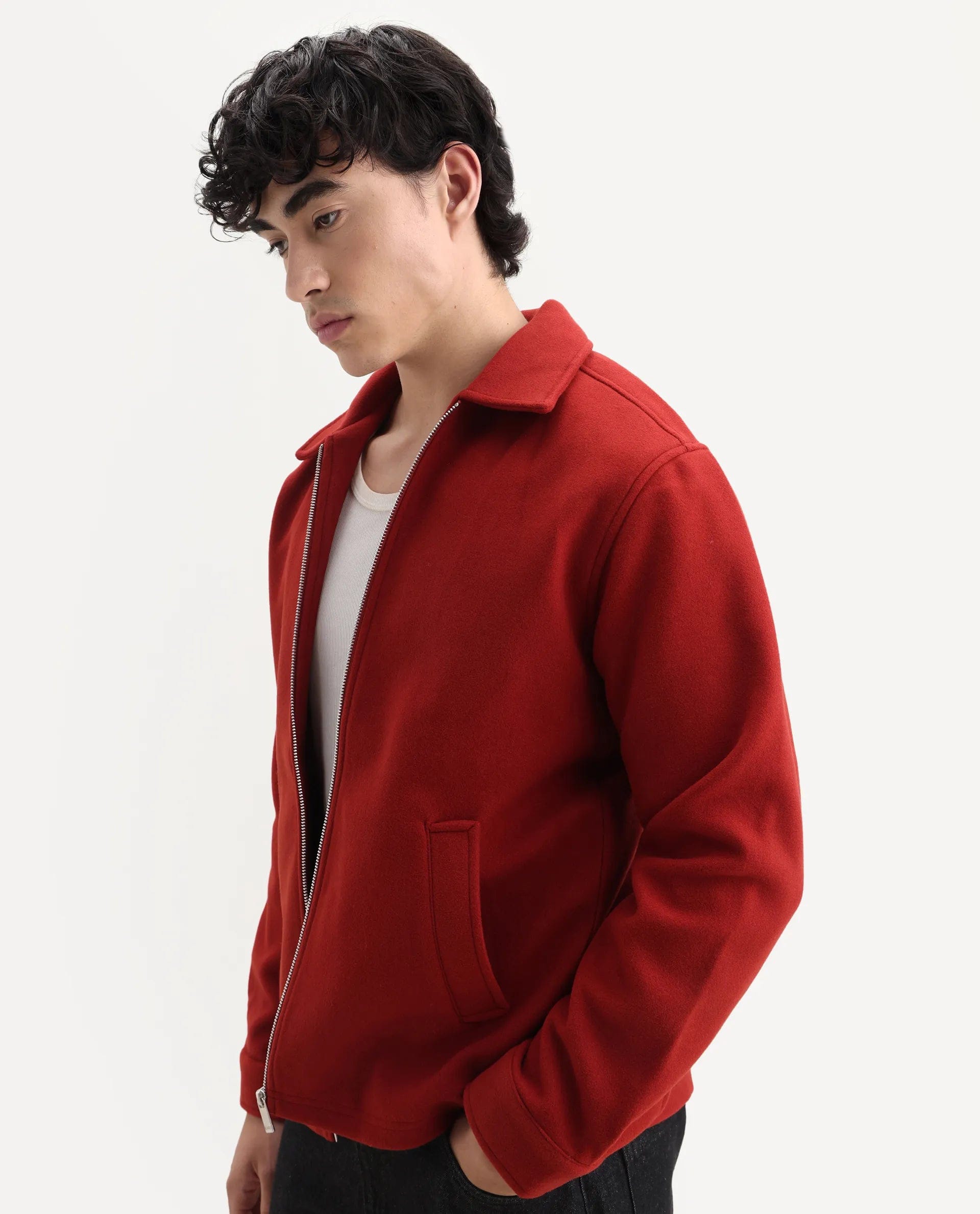 RARE Rabbit Men's Tweeder - 25 Rust Polyester Blend Fabric Collared Neck Regular Fit Plain Jacket