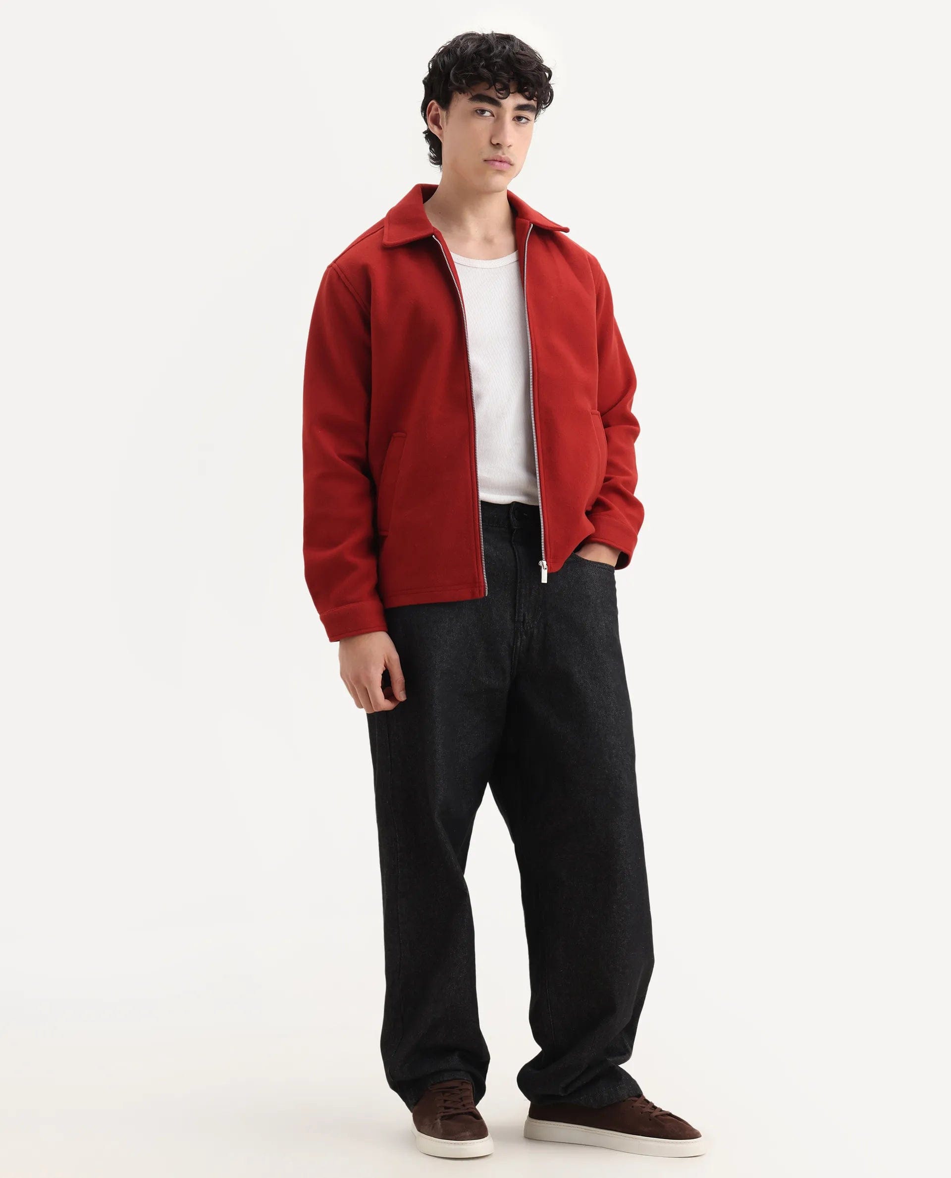 RARE Rabbit Men's Tweeder - 25 Rust Polyester Blend Fabric Collared Neck Regular Fit Plain Jacket
