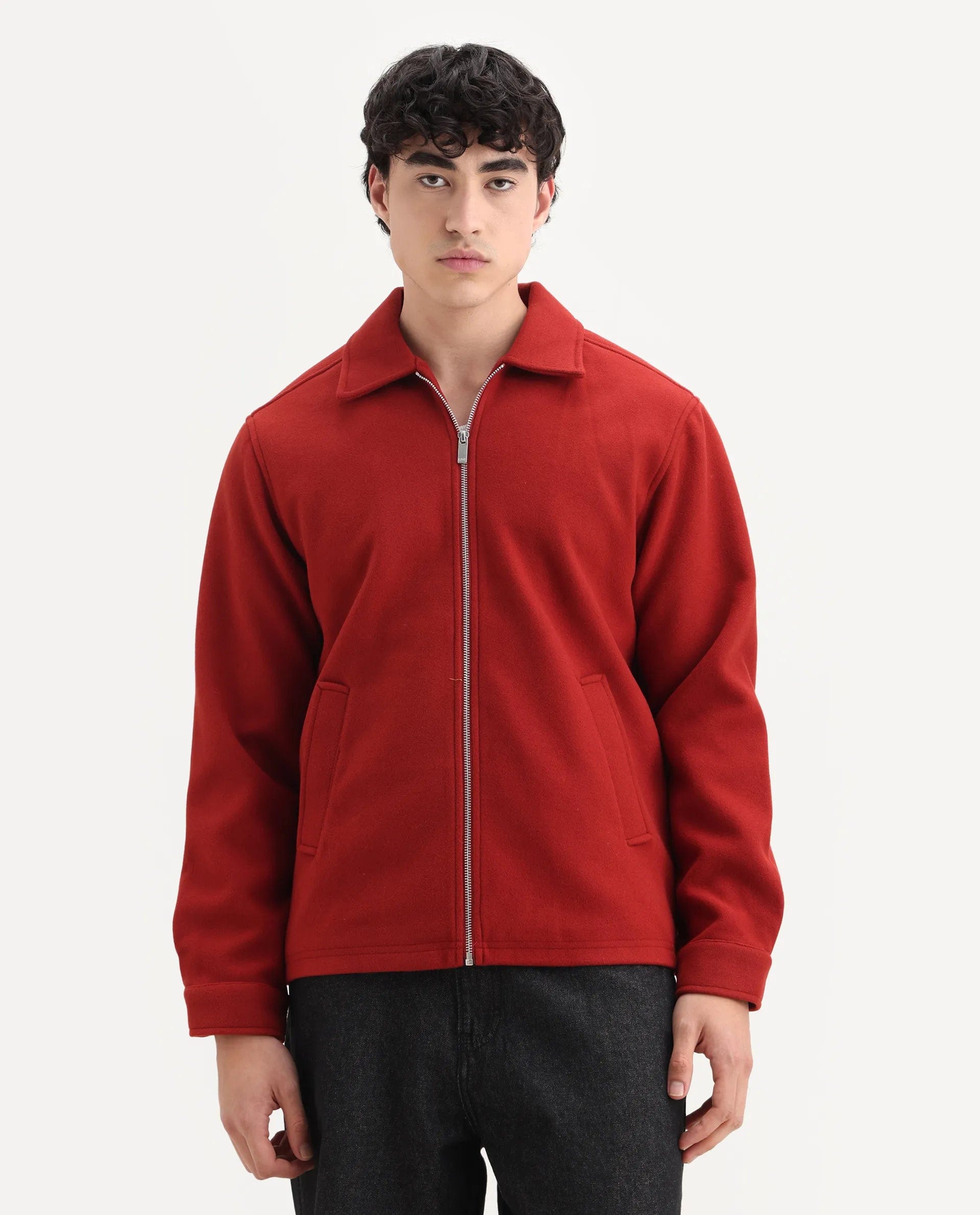 RARE Rabbit Men's Tweeder - 25 Rust Polyester Blend Fabric Collared Neck Regular Fit Plain Jacket