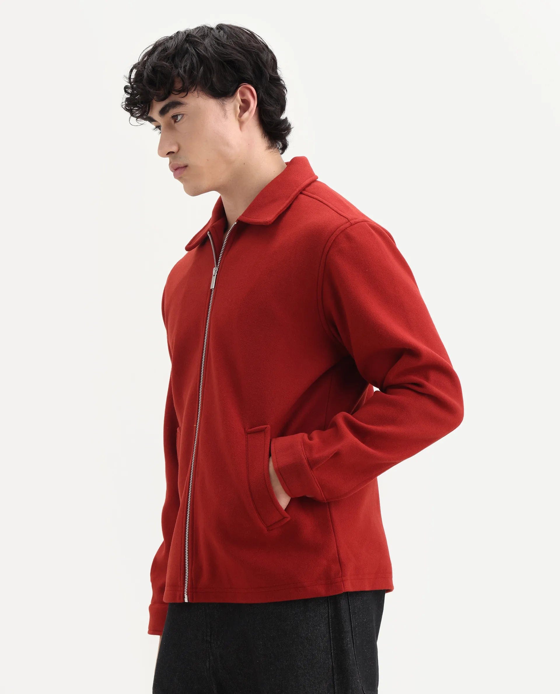 RARE Rabbit Men's Tweeder - 25 Rust Polyester Blend Fabric Collared Neck Regular Fit Plain Jacket
