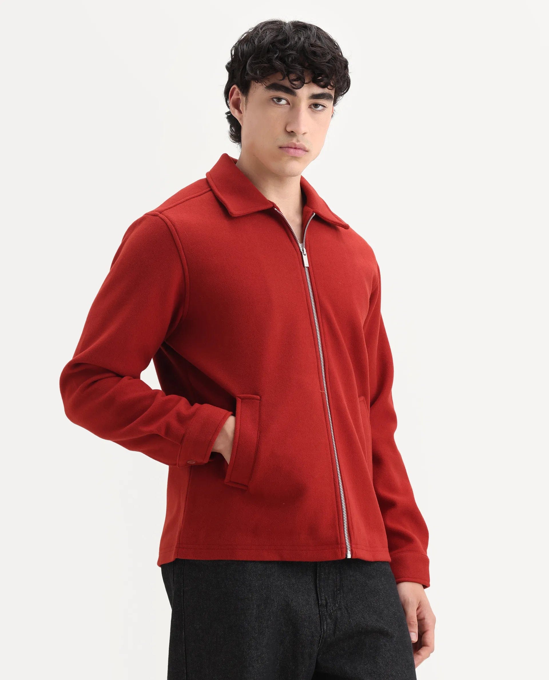 RARE Rabbit Men's Tweeder - 25 Rust Polyester Blend Fabric Collared Neck Regular Fit Plain Jacket