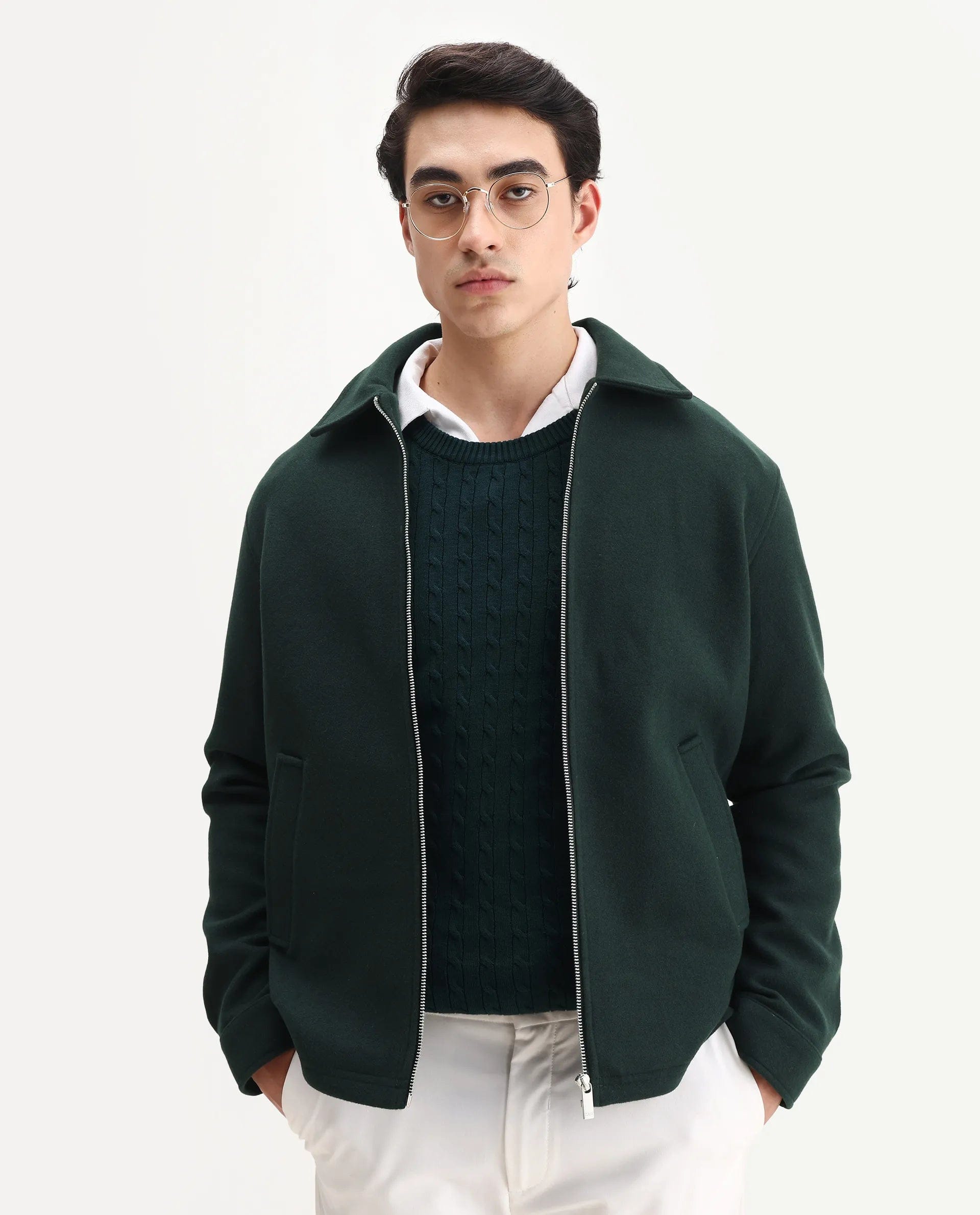 RARE Rabbit Men's Tweeder - 25 Teal Polyester Blend Fabric Collared Neck Regular Fit Plain Jacket