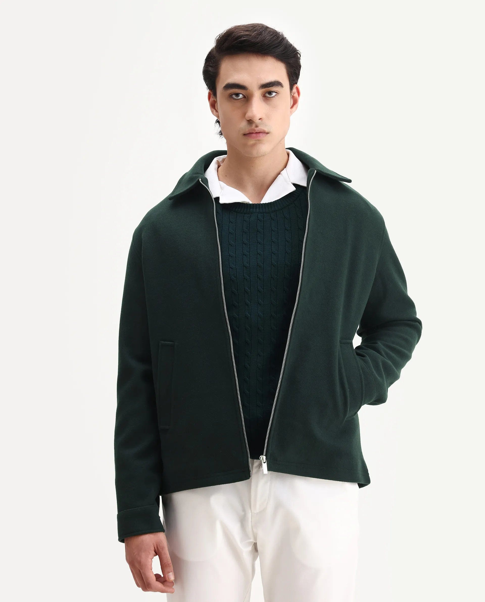 RARE Rabbit Men's Tweeder - 25 Teal Polyester Blend Fabric Collared Neck Regular Fit Plain Jacket