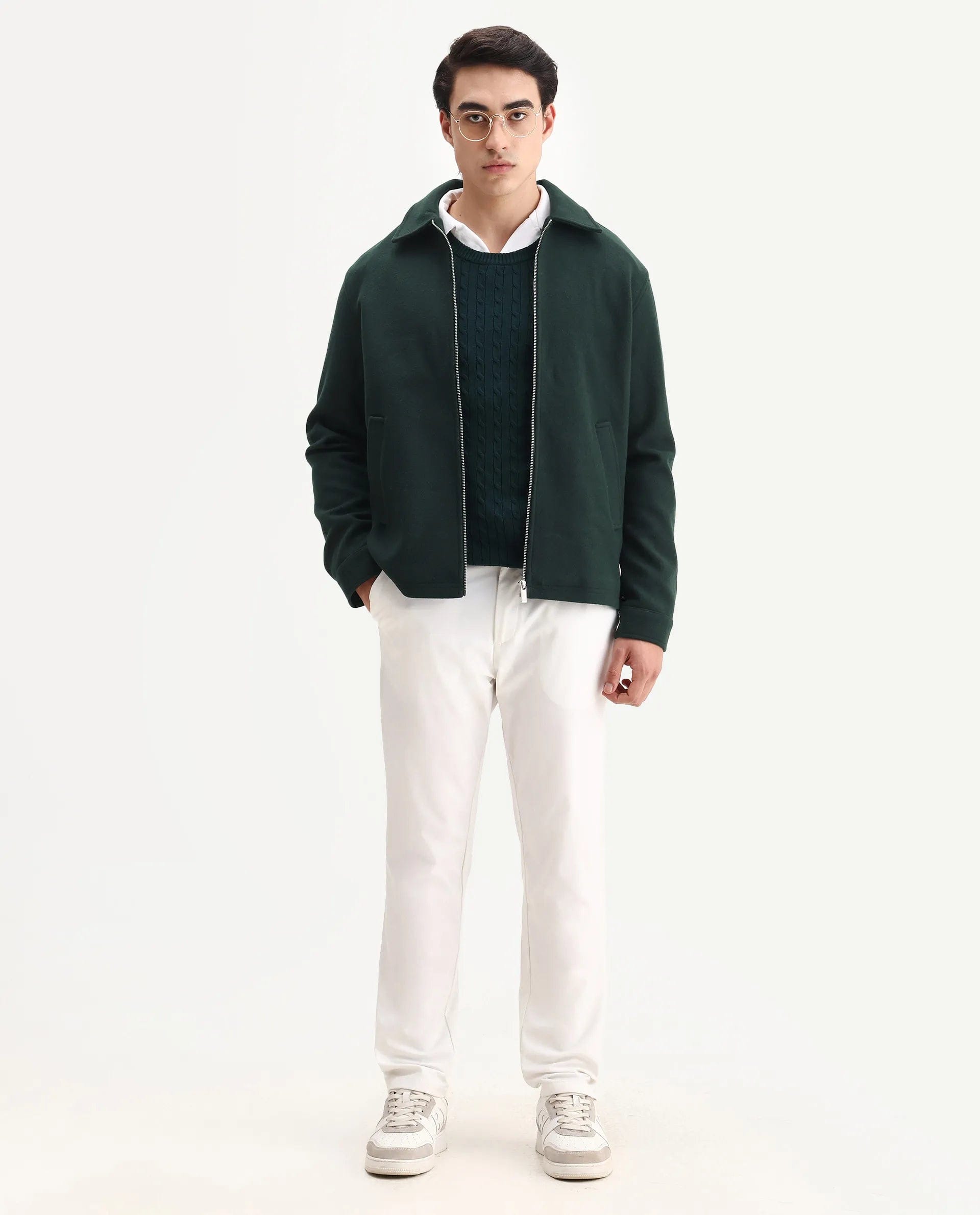 RARE Rabbit Men's Tweeder - 25 Teal Polyester Blend Fabric Collared Neck Regular Fit Plain Jacket