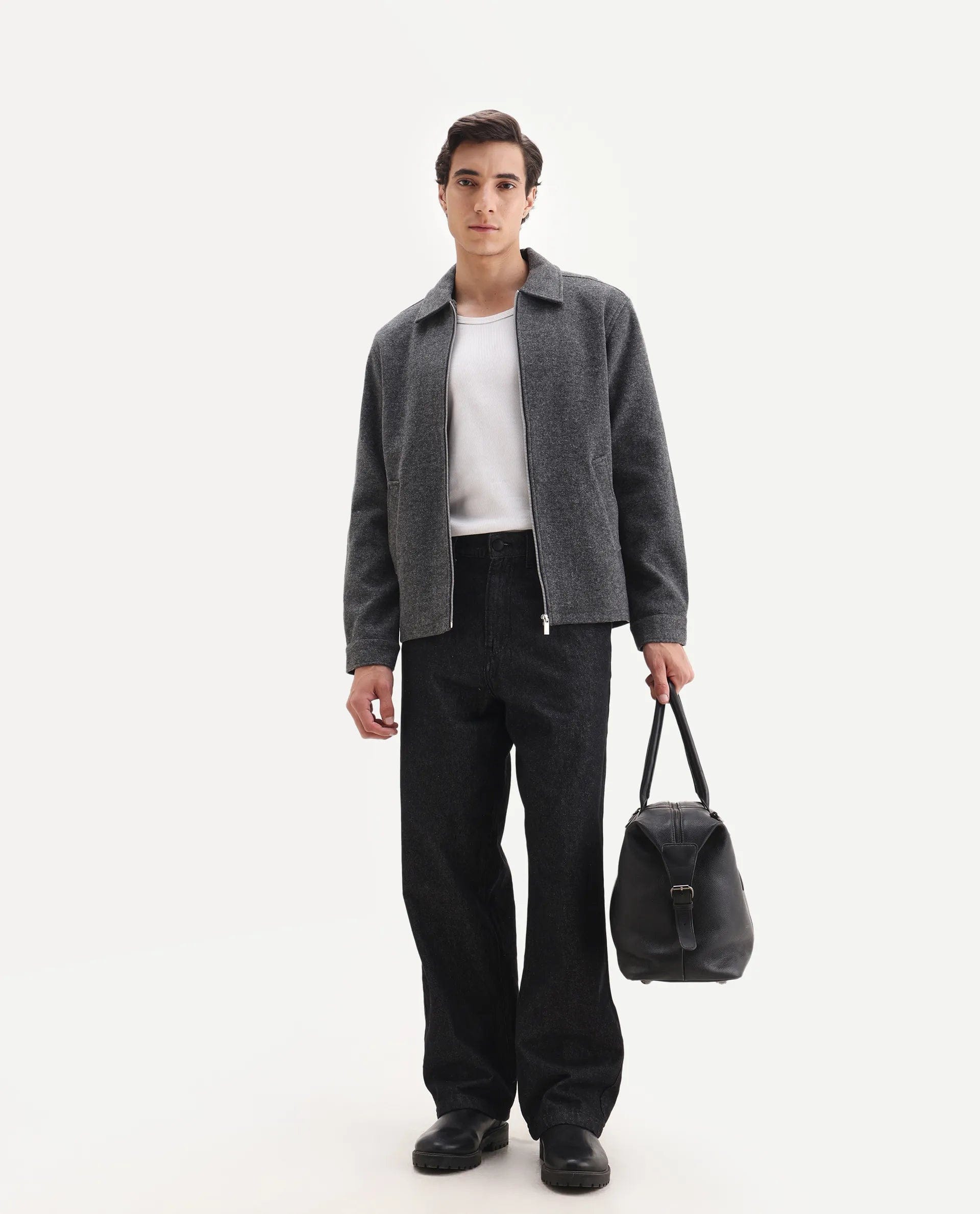 RARE Rabbit Men's Tweeder - 25 Grey Polyester Blend Fabric Collared Neck Regular Fit Plain Jacket