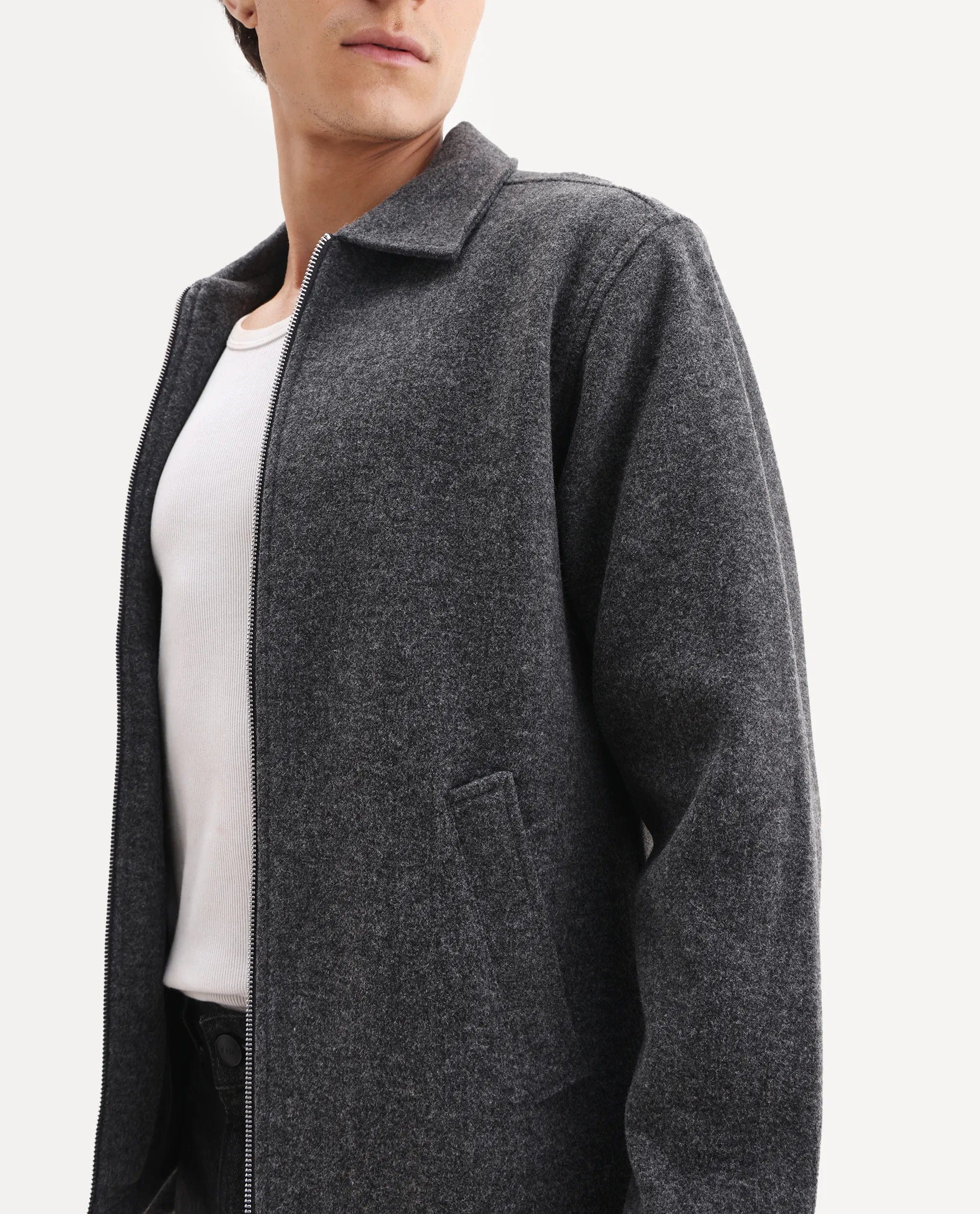RARE Rabbit Men's Tweeder - 25 Grey Polyester Blend Fabric Collared Neck Regular Fit Plain Jacket