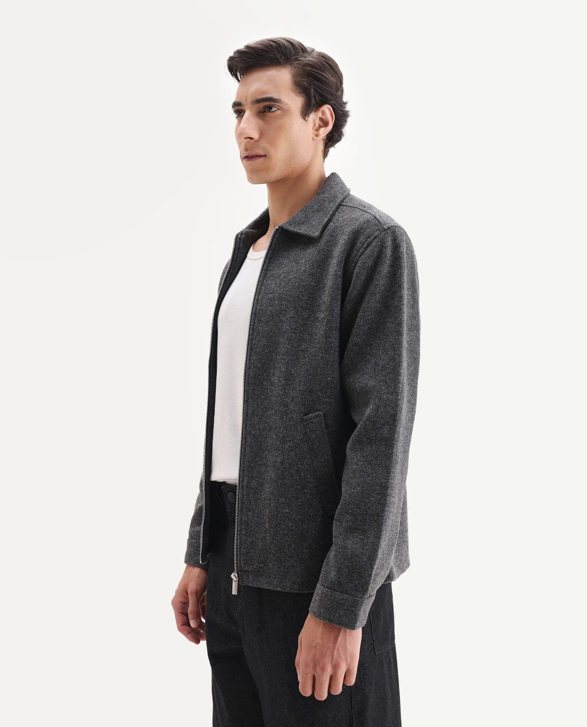 RARE Rabbit Men's Tweeder - 25 Grey Polyester Blend Fabric Collared Neck Regular Fit Plain Jacket