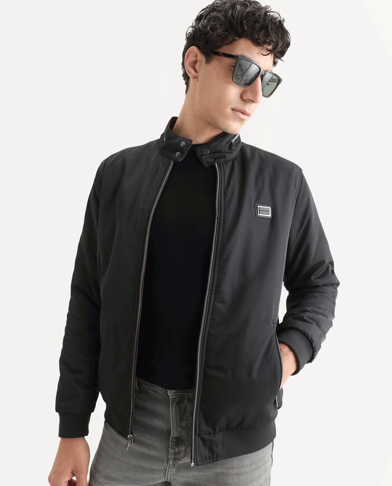RARE Rabbit Men's Royban - 25 Black Polyester Plain Regular Fit Full Sleeve High Neck Jacket