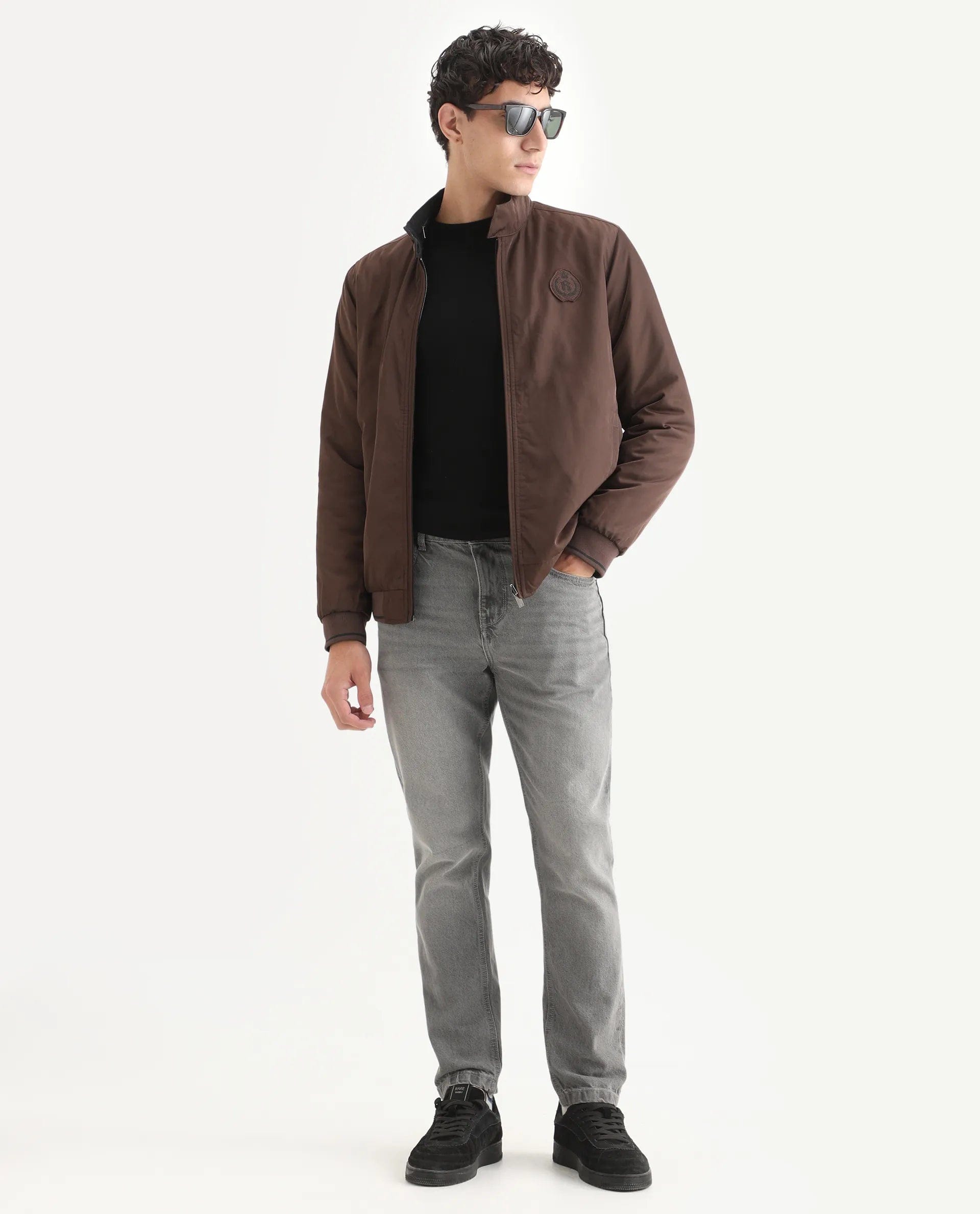 RARE Rabbit Men's Royban - 25 Black Polyester Plain Regular Fit Full Sleeve High Neck Jacket