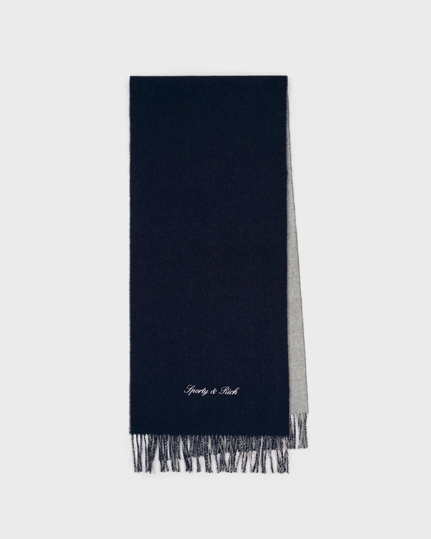 Sporty & Rich Signature Logo Duo Wool Scarf in Blue