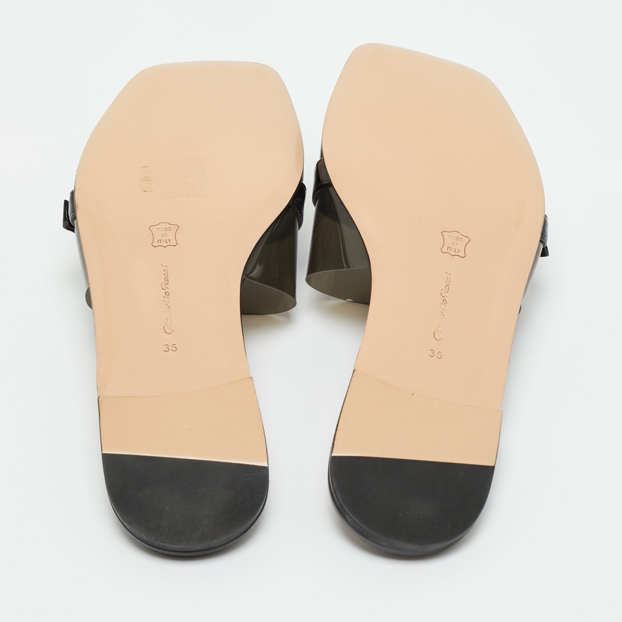Gianvito Rossi Black Pvc And Patent Leather Gemini Flat Slides