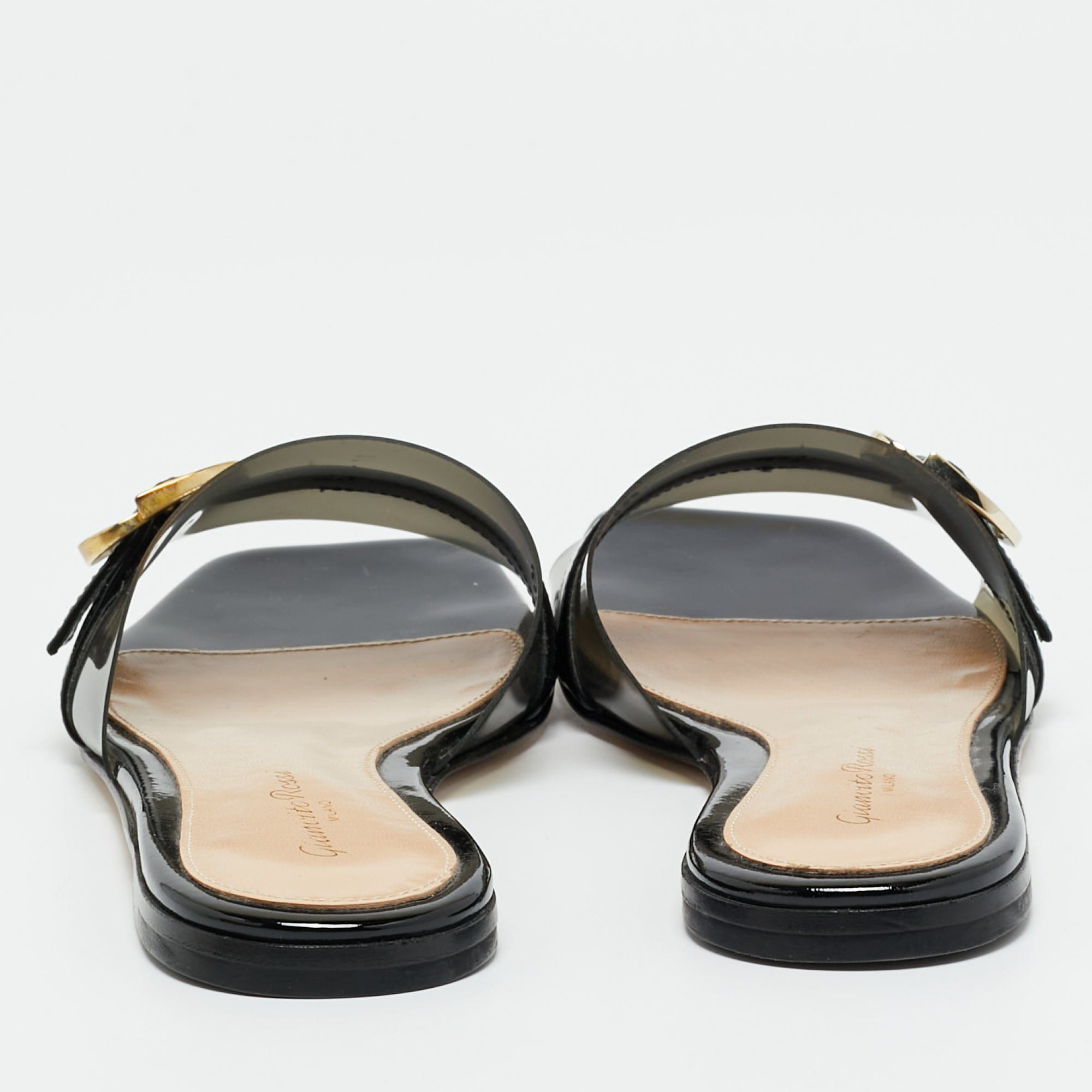 Gianvito Rossi Black Pvc And Patent Leather Gemini Flat Slides