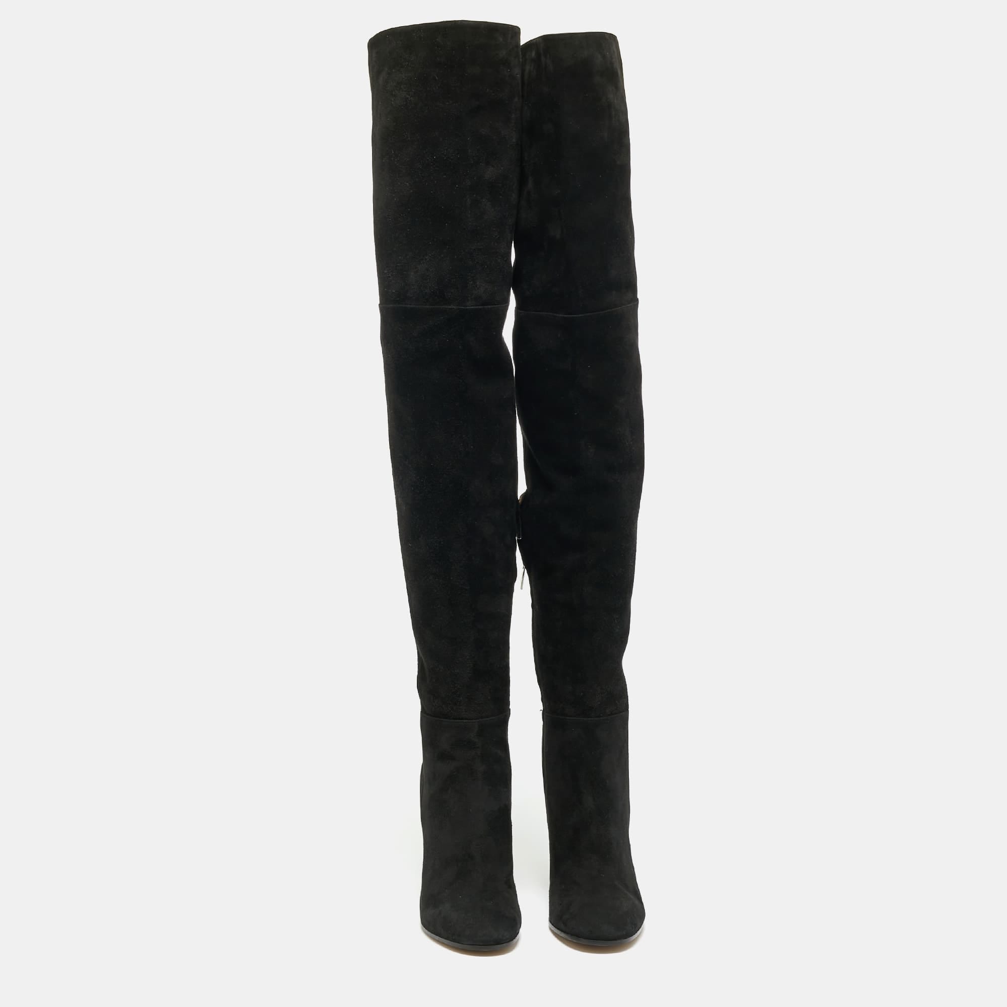 Gianvito Rossi Black Suede Knee Length Boots