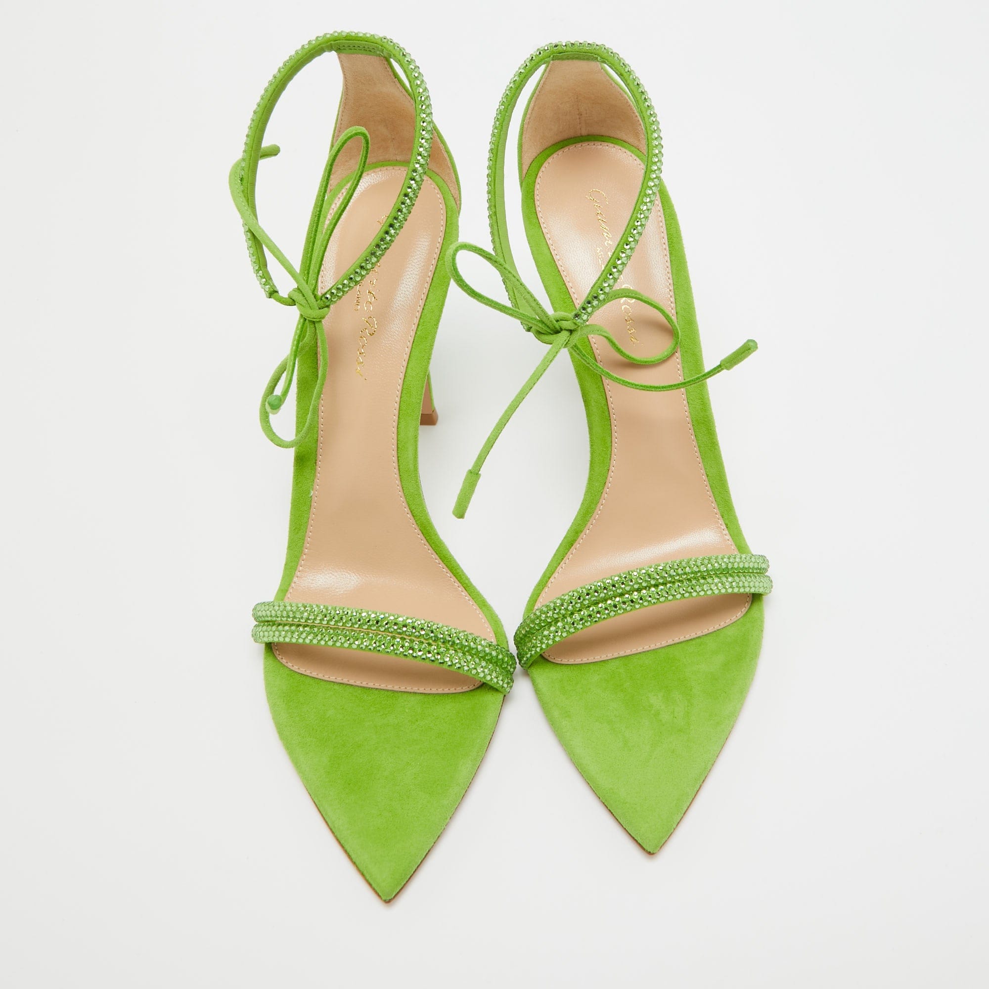 Gianvito Rossi Green Suede Crystal Embellished Montecarlo Sandals