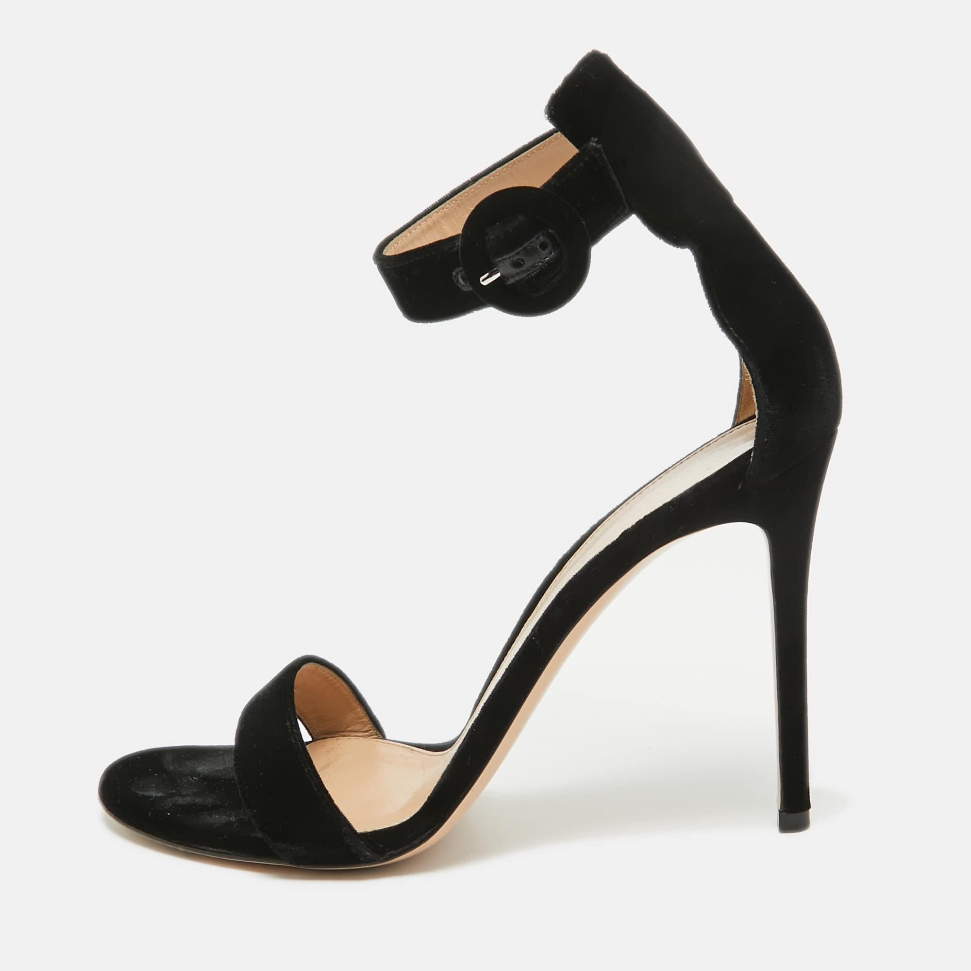 Gianvito Rossi Black Velvet Portofino Sandals