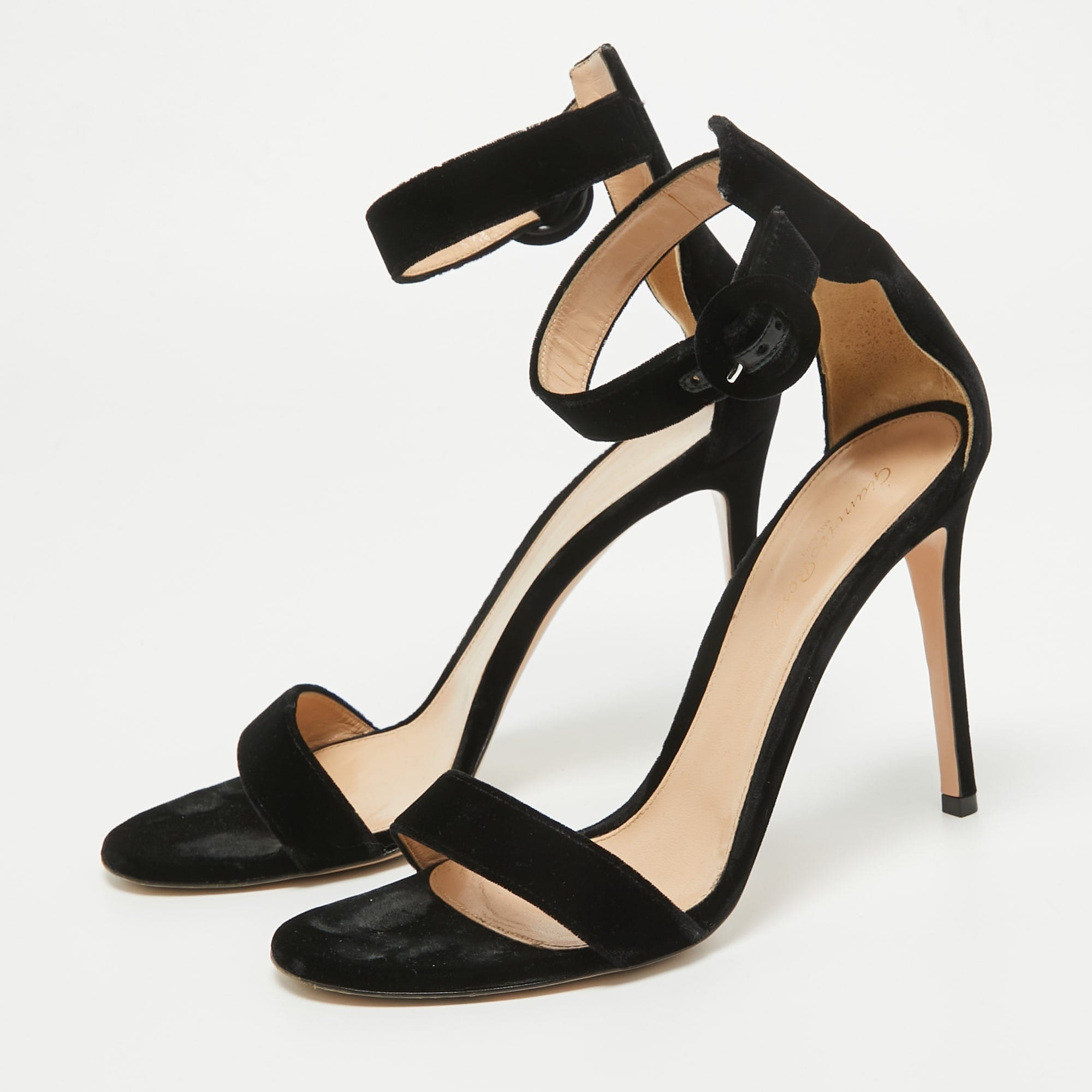 Gianvito Rossi Black Velvet Portofino Sandals